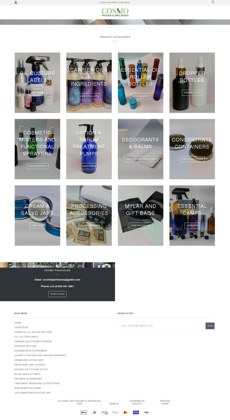 cosmopackaging.ca shopify website screenshot