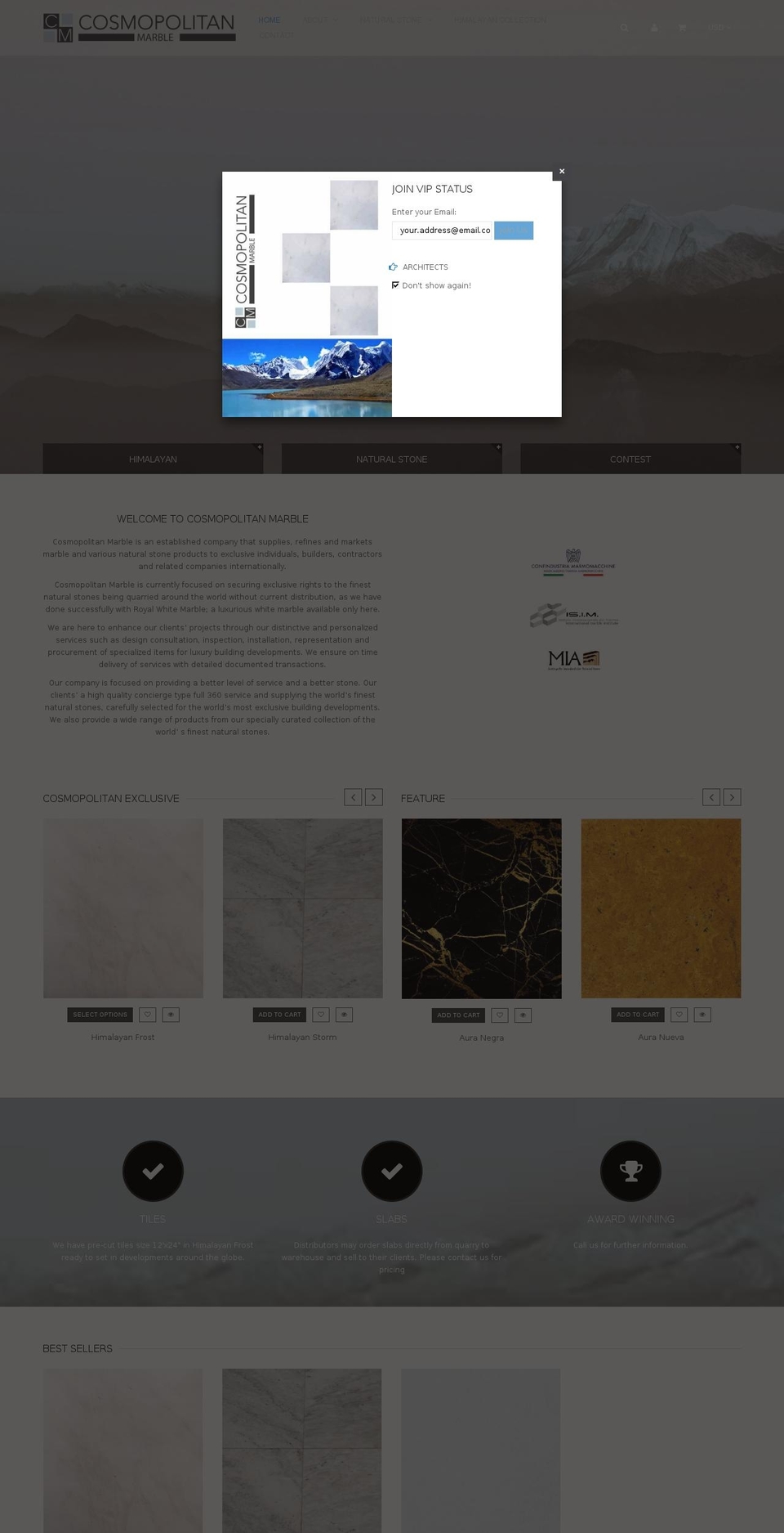 cosmopolitanmarble.com shopify website screenshot