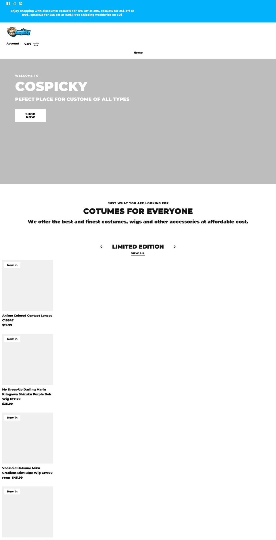 cospicky.myshopify.com — Shopify storefront screenshot