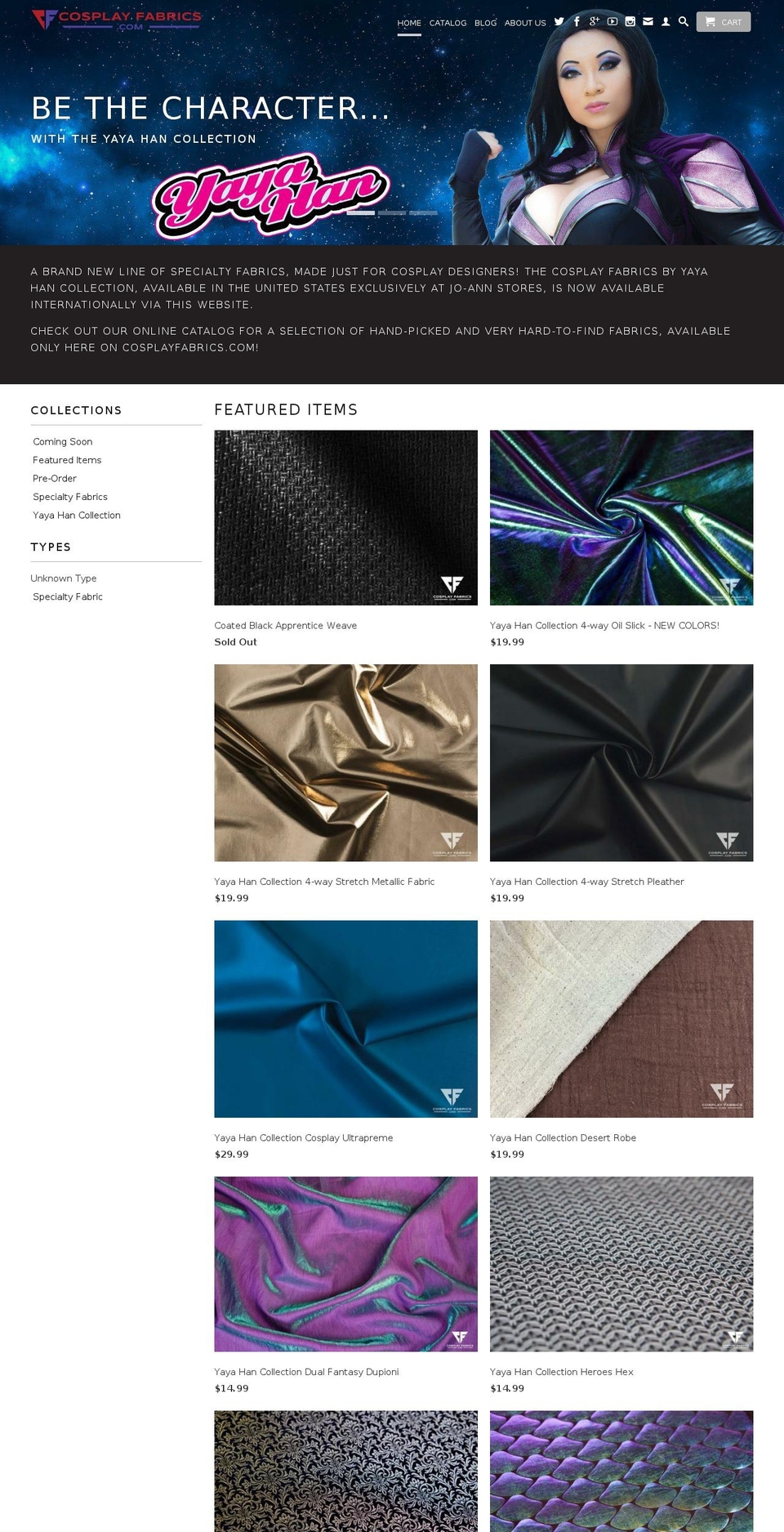 cosplayfabricsinternational.com shopify website screenshot