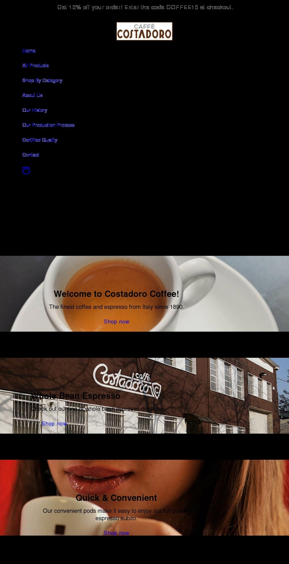 costadorocoffeeusa.com shopify website screenshot