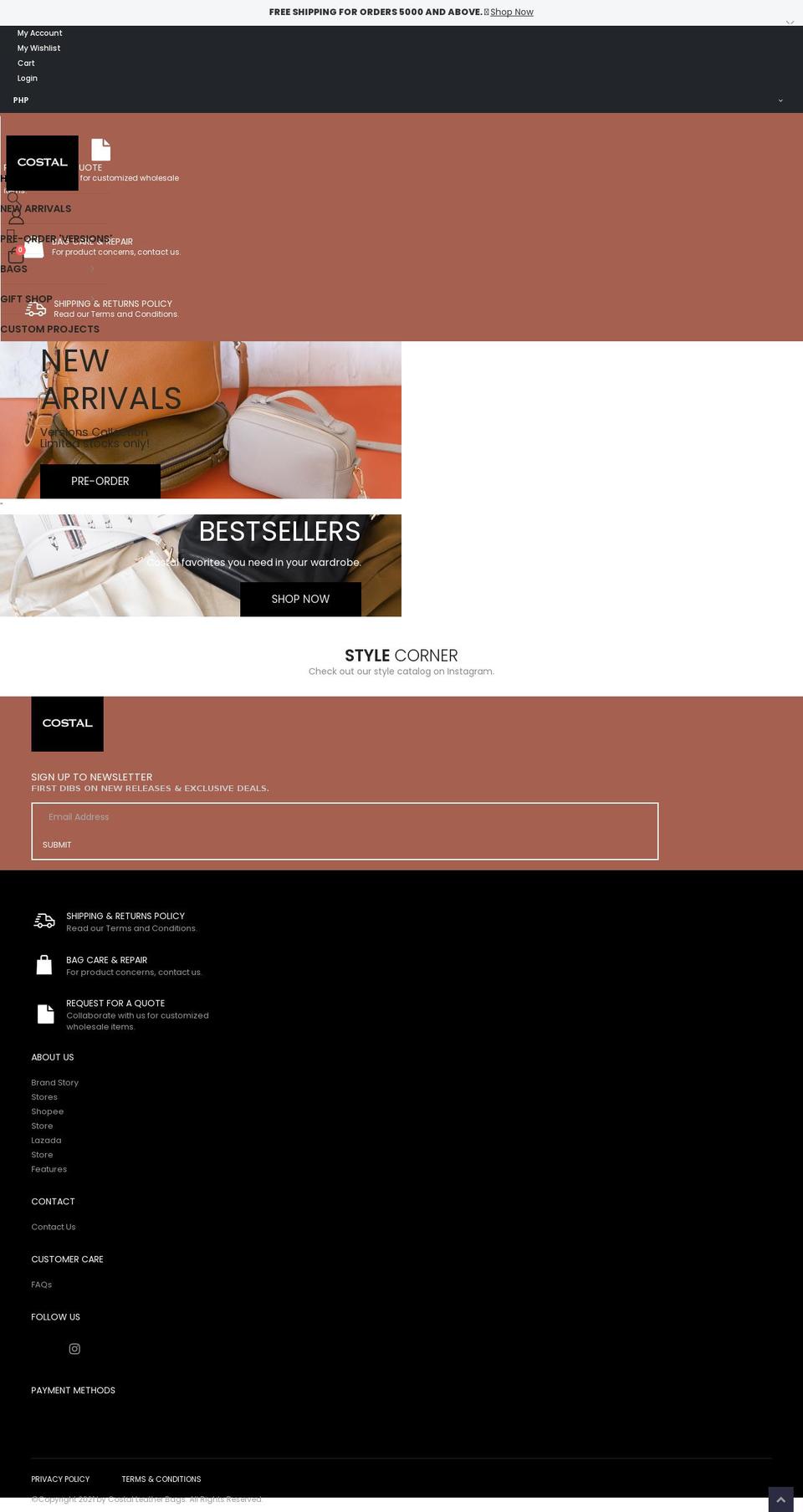 costalbags.com — Shopify storefront screenshot