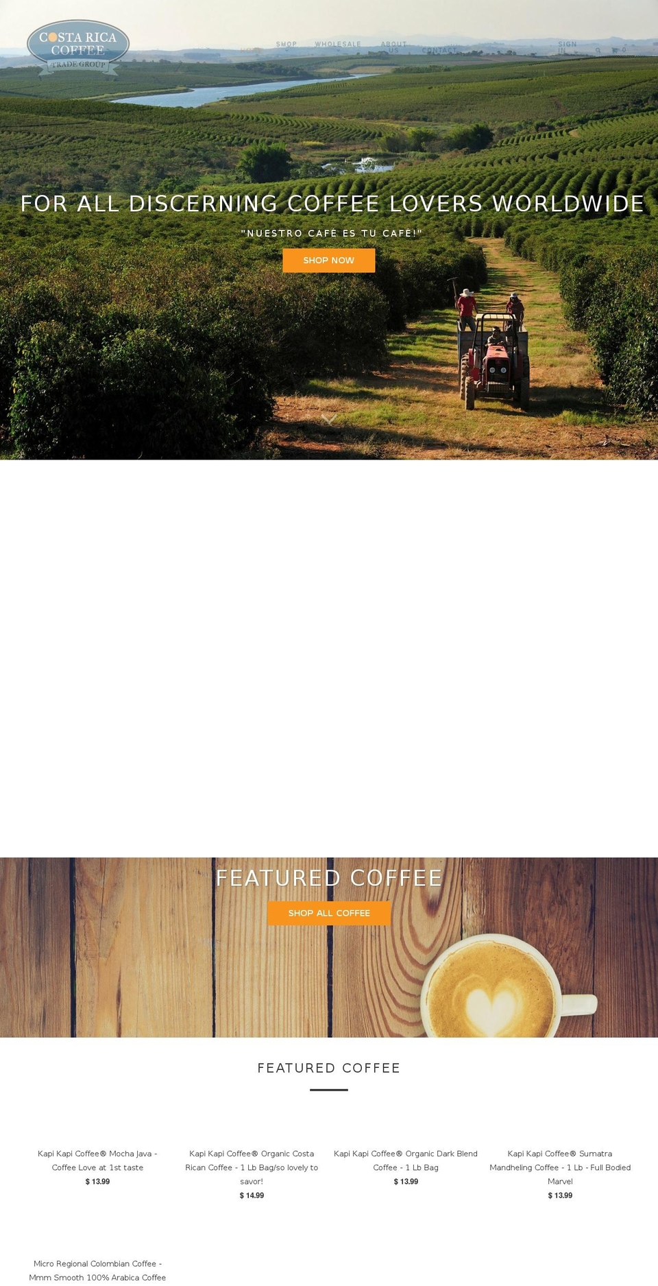 costaricancoffeetradegroup.com — Shopify storefront screenshot