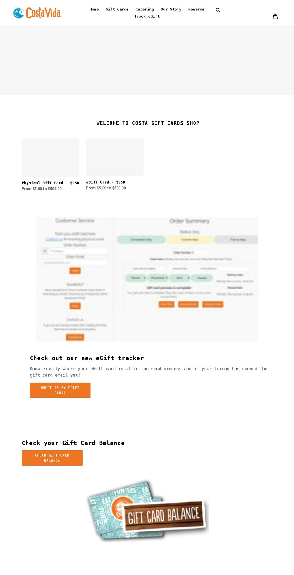 costavidagiftcards.com shopify website screenshot