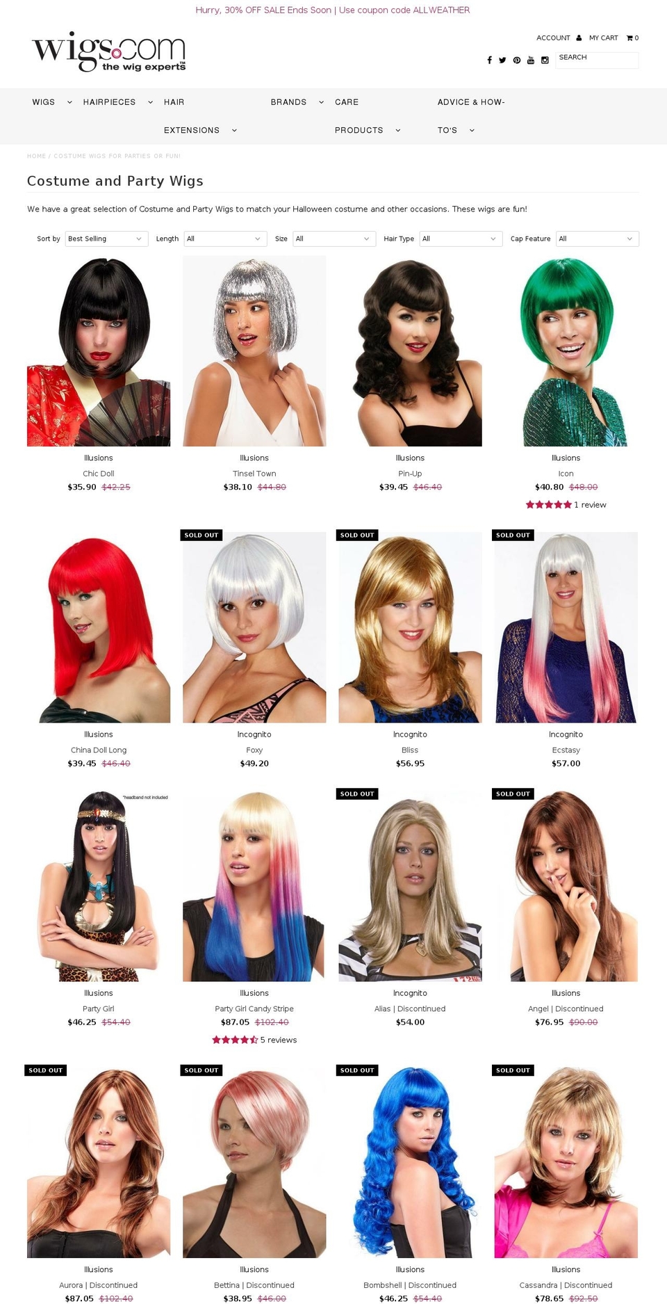 costume-wig.com shopify website screenshot