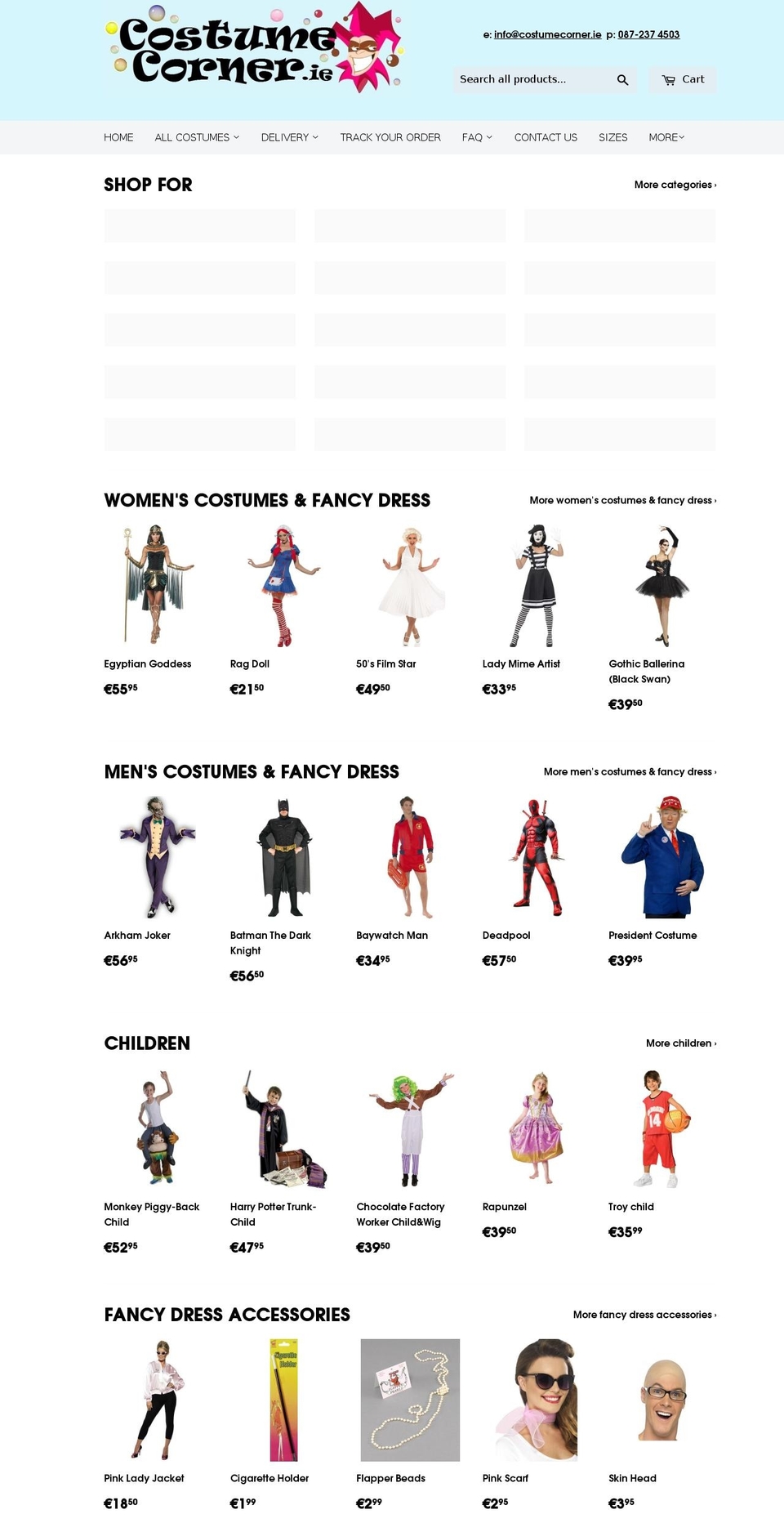 costumecorner.ie shopify website screenshot