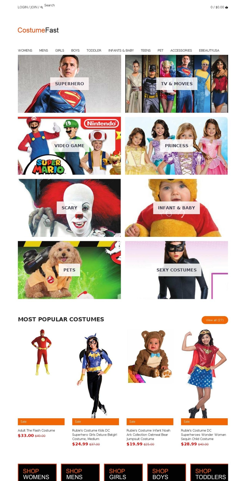 costumefast.com — Shopify storefront screenshot