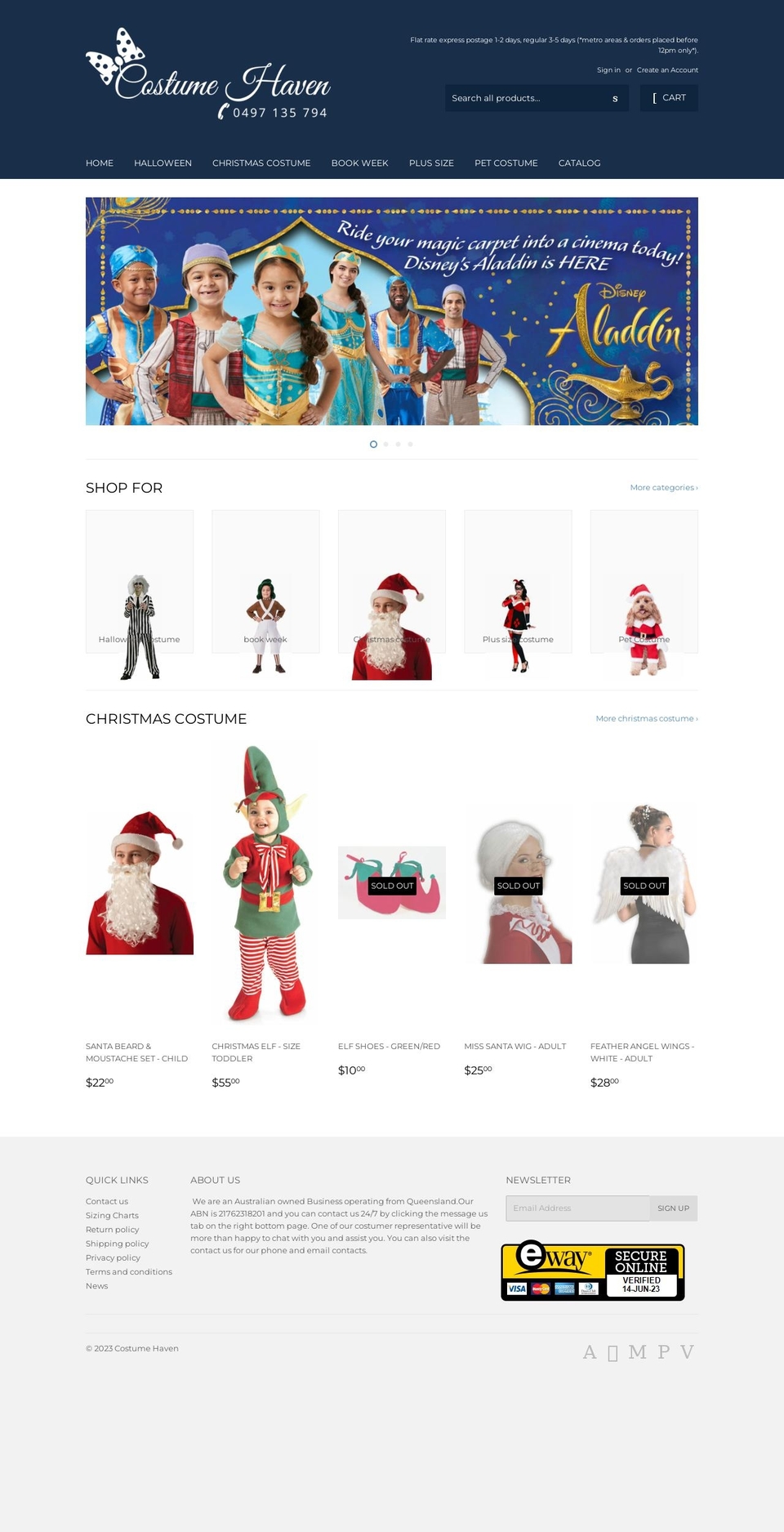 costumehaven.com.au shopify website screenshot