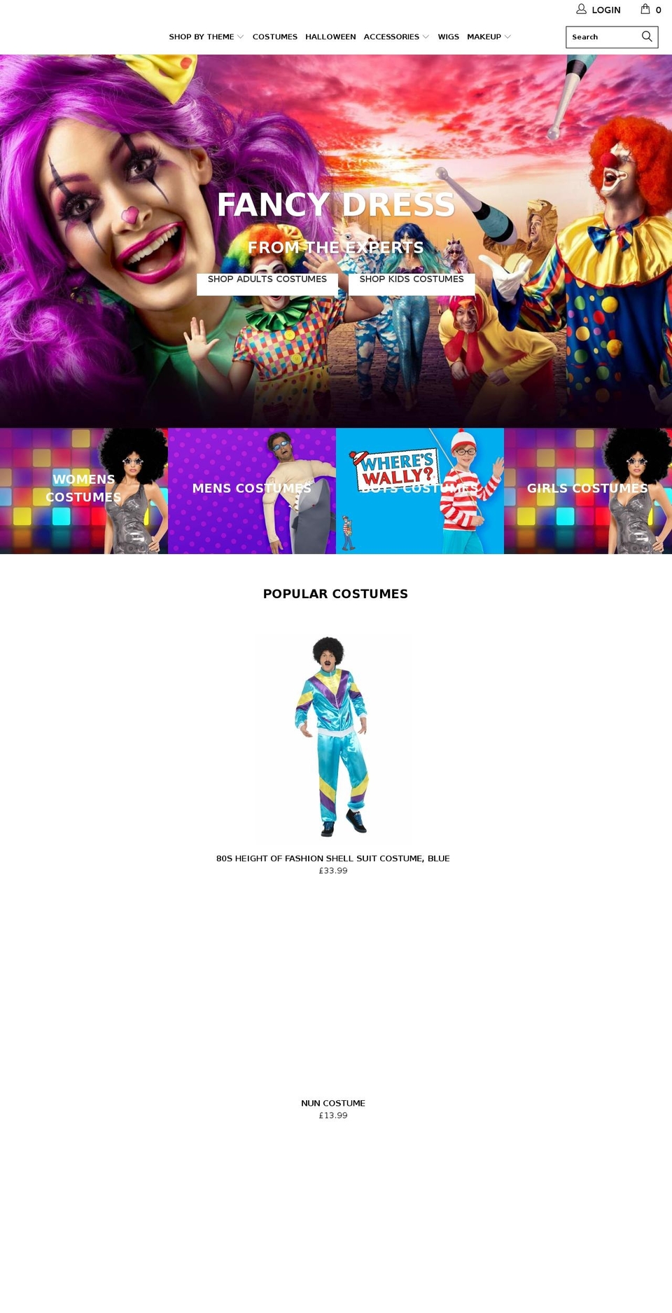 costumelegends.com — Shopify storefront screenshot
