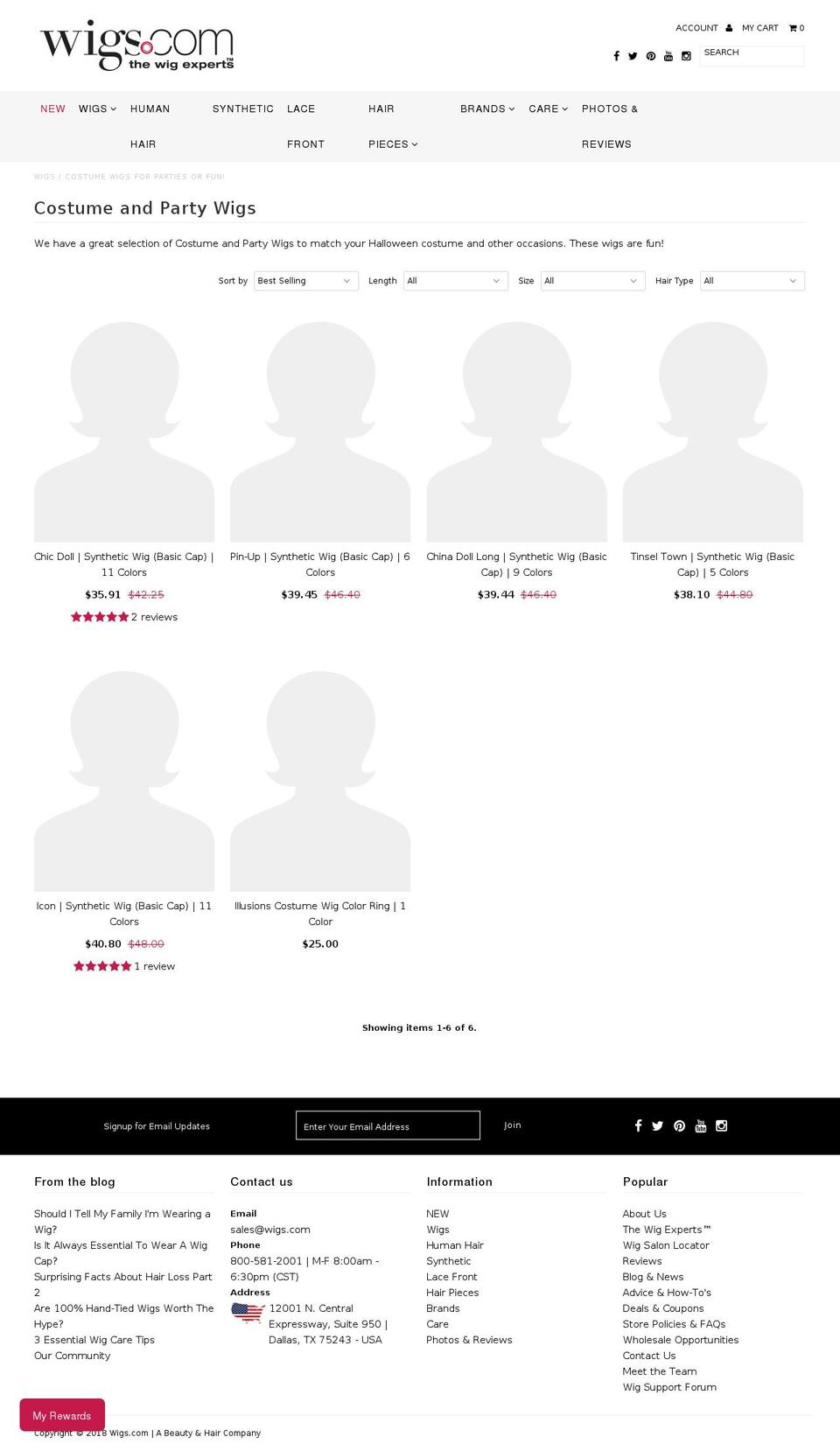 costumeswigs.net shopify website screenshot