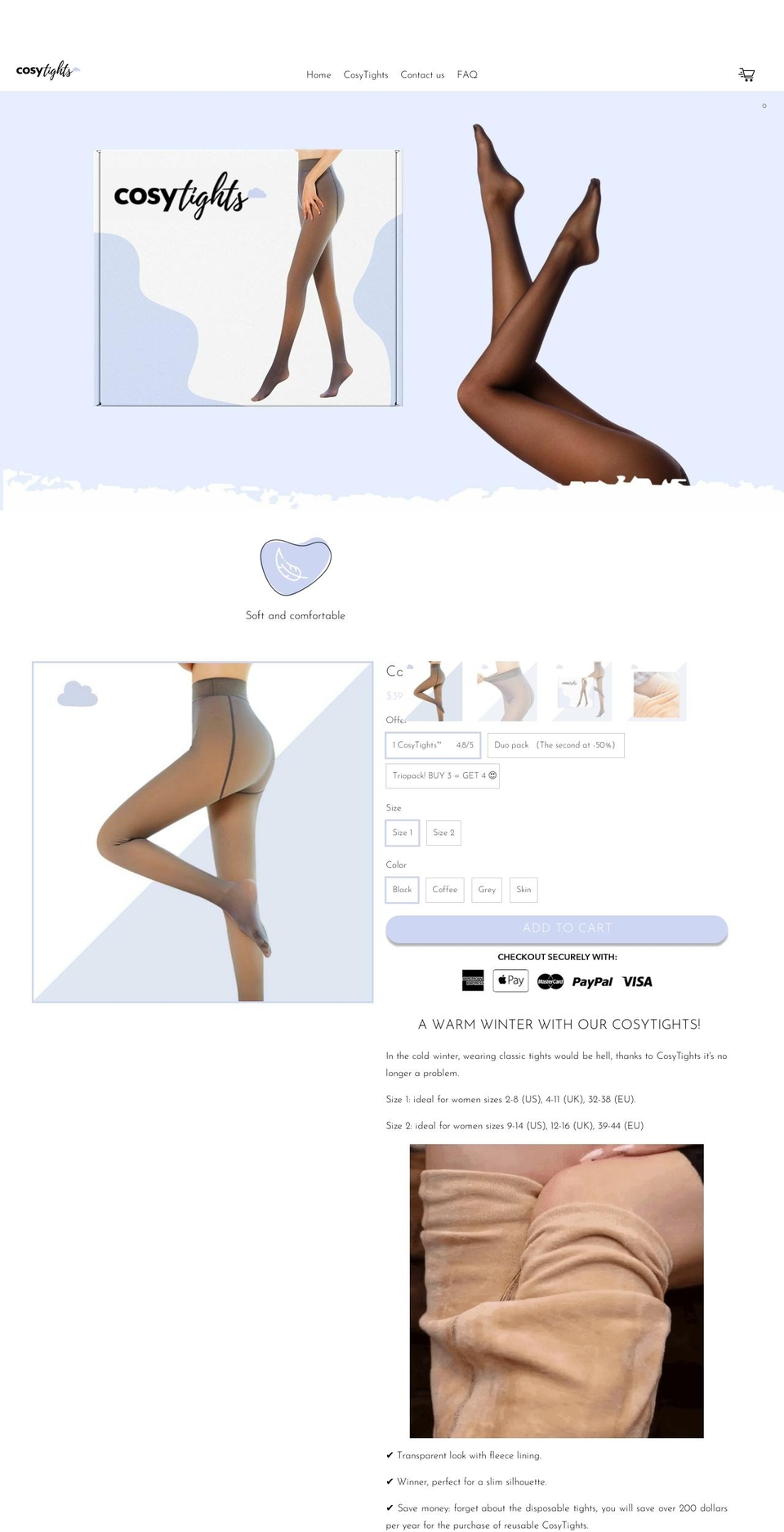 cosy-tights.com shopify website screenshot