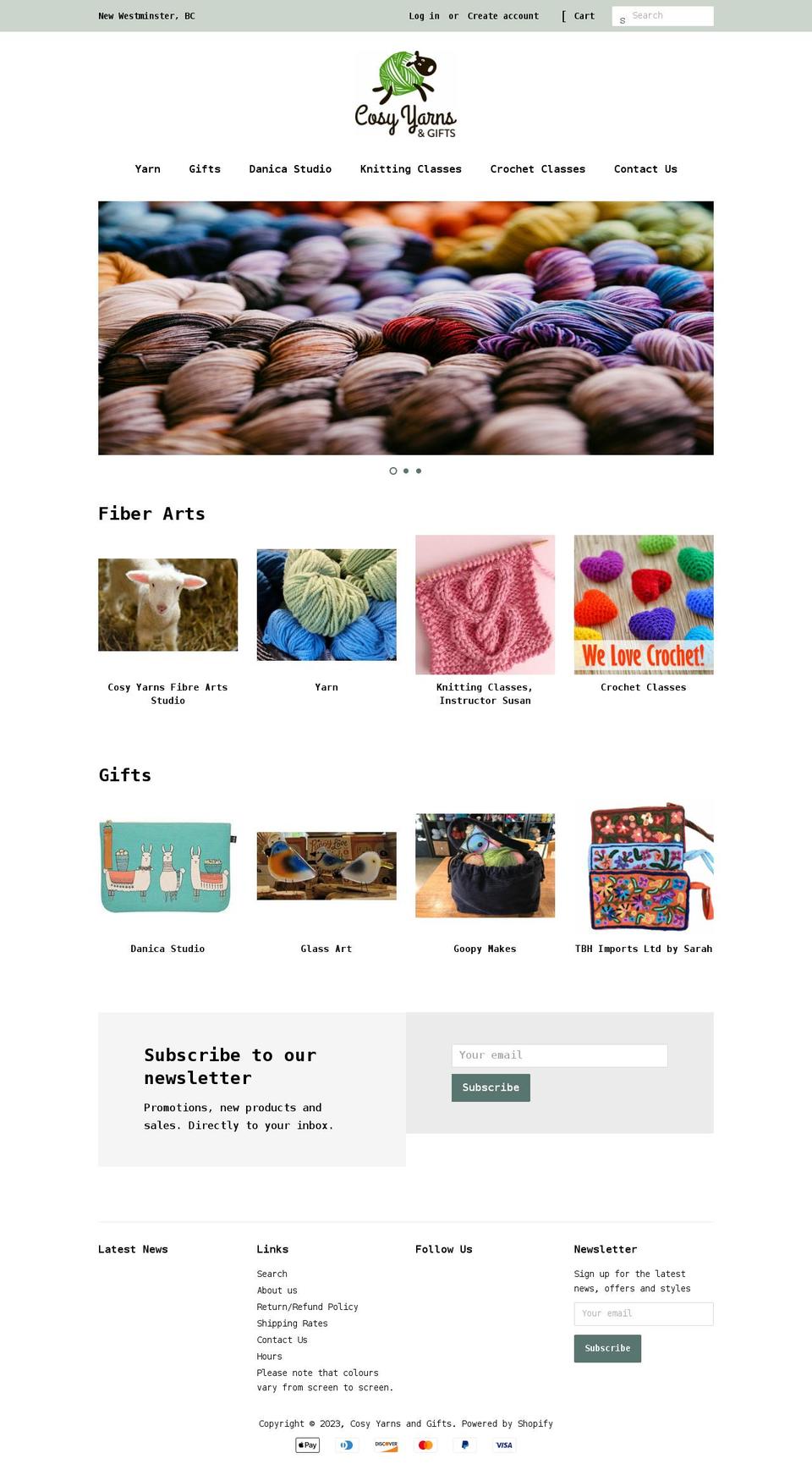 Gibson Shopify theme site example cosyyarns.com