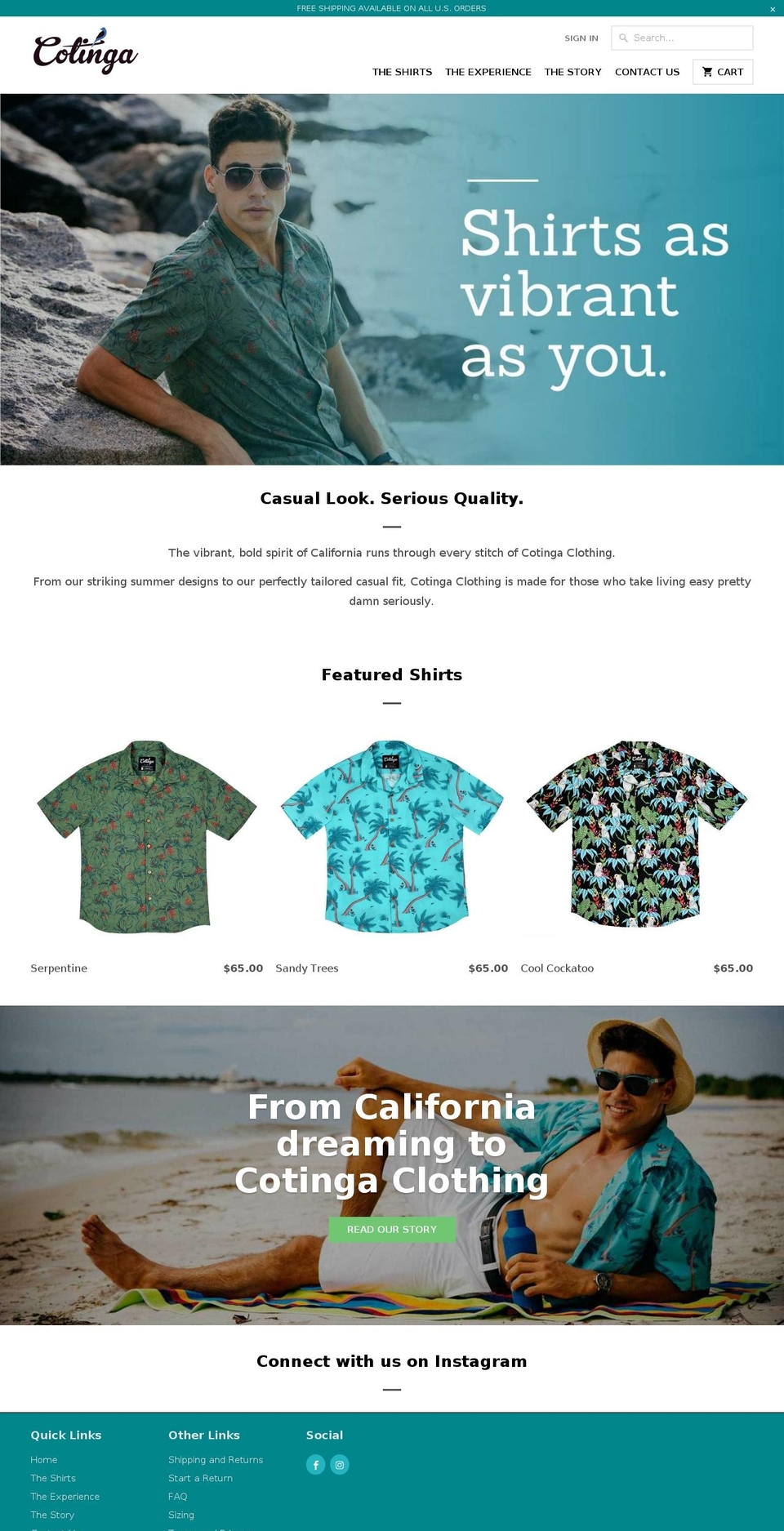 cotingaclothing.com — Shopify storefront screenshot