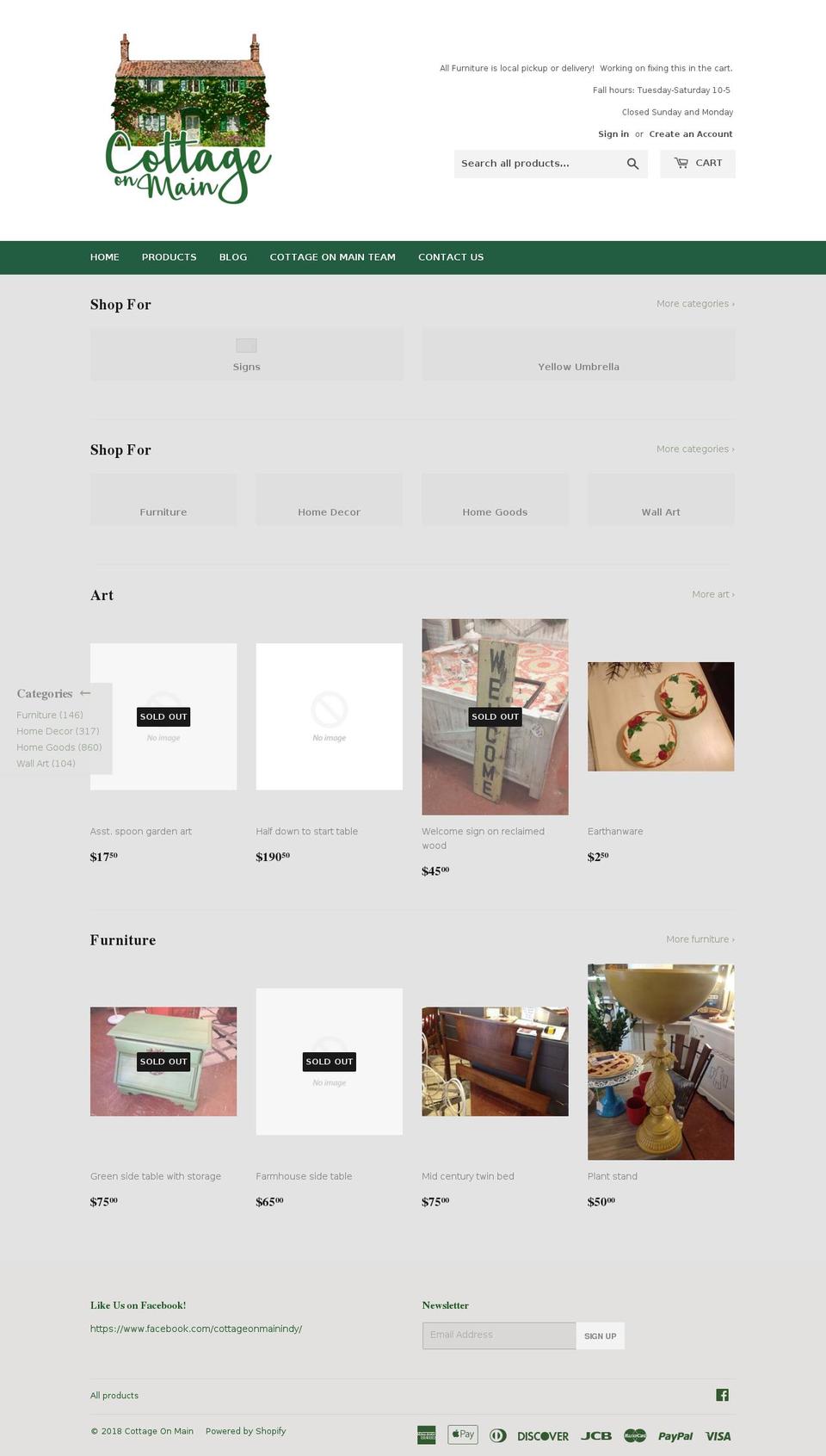 cottage-on-main.myshopify.com shopify website screenshot