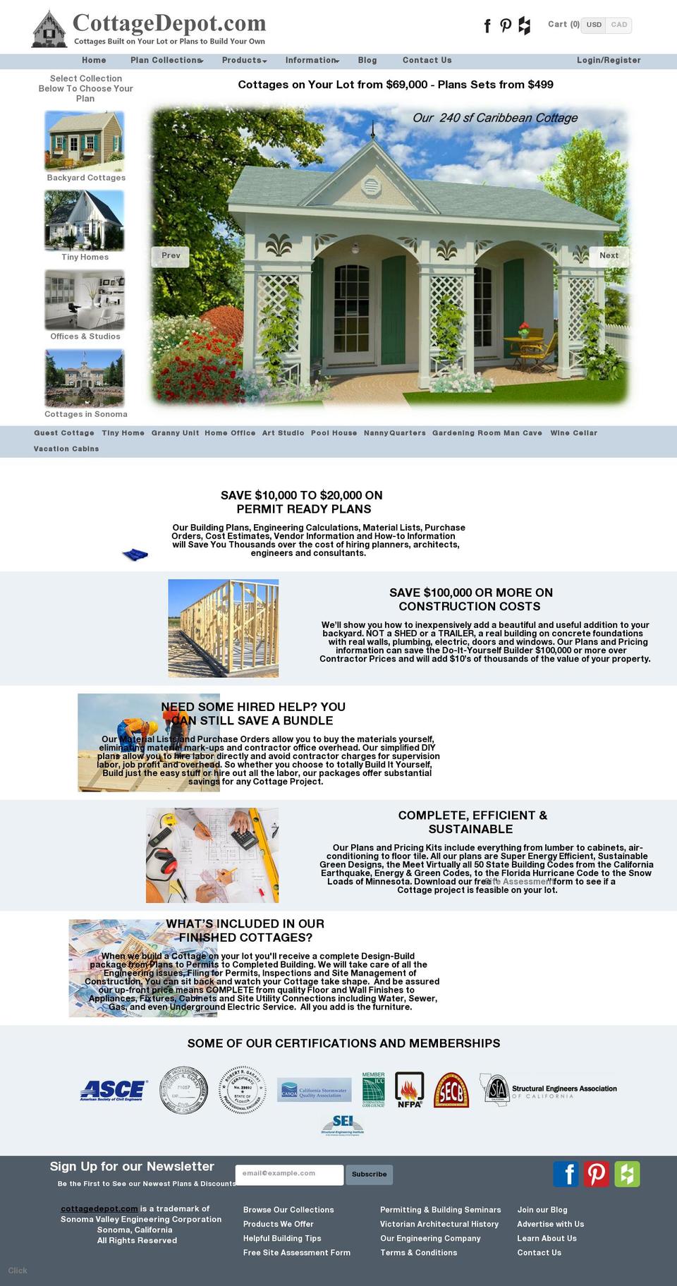 Cottage Depot Shopify theme site example cottage-plans.com