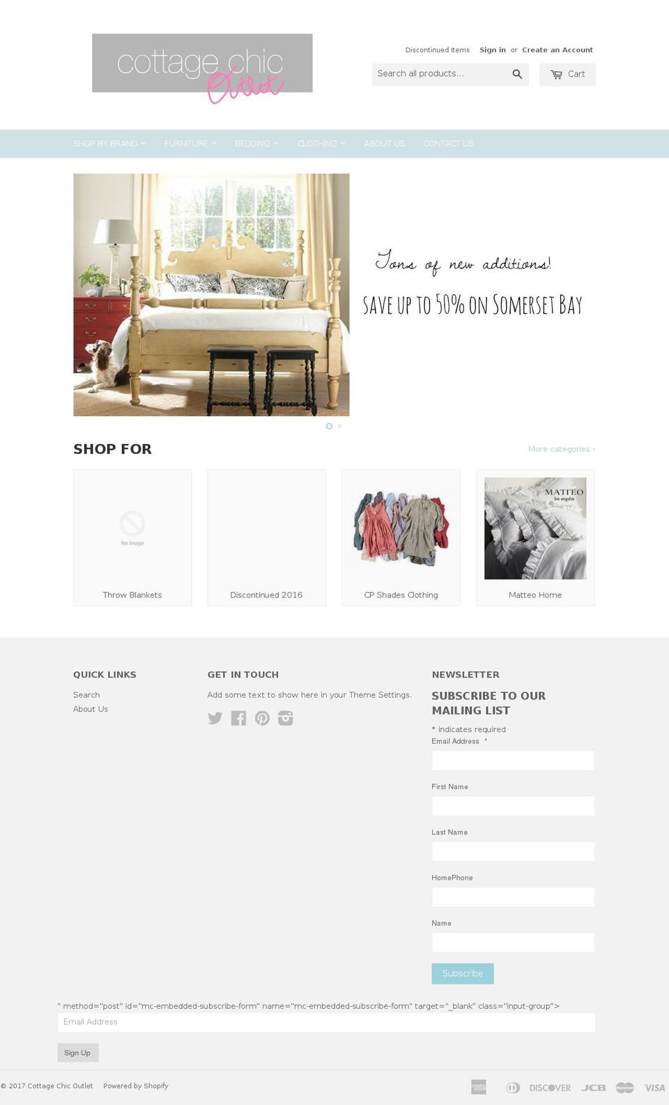 cottagechicstoreoutlet.com shopify website screenshot