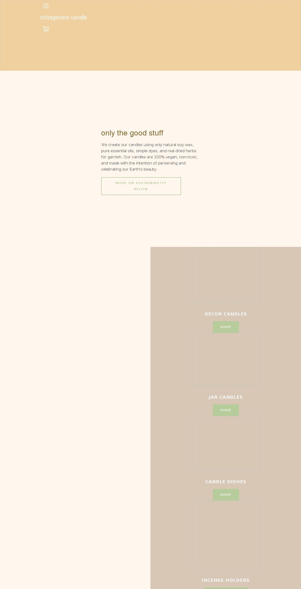 cottagecorecandle.com shopify website screenshot