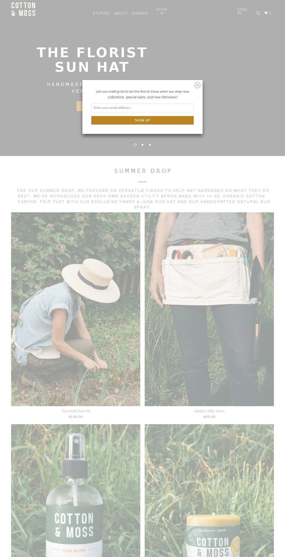 cottonandmoss.com shopify website screenshot