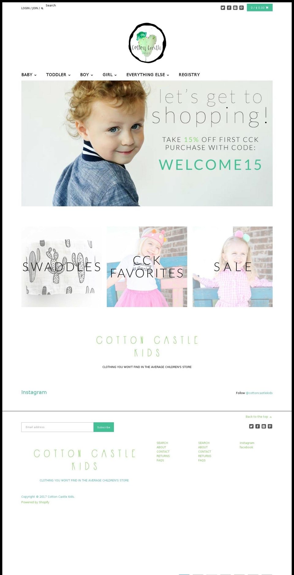 cottoncastlekids.com shopify website screenshot