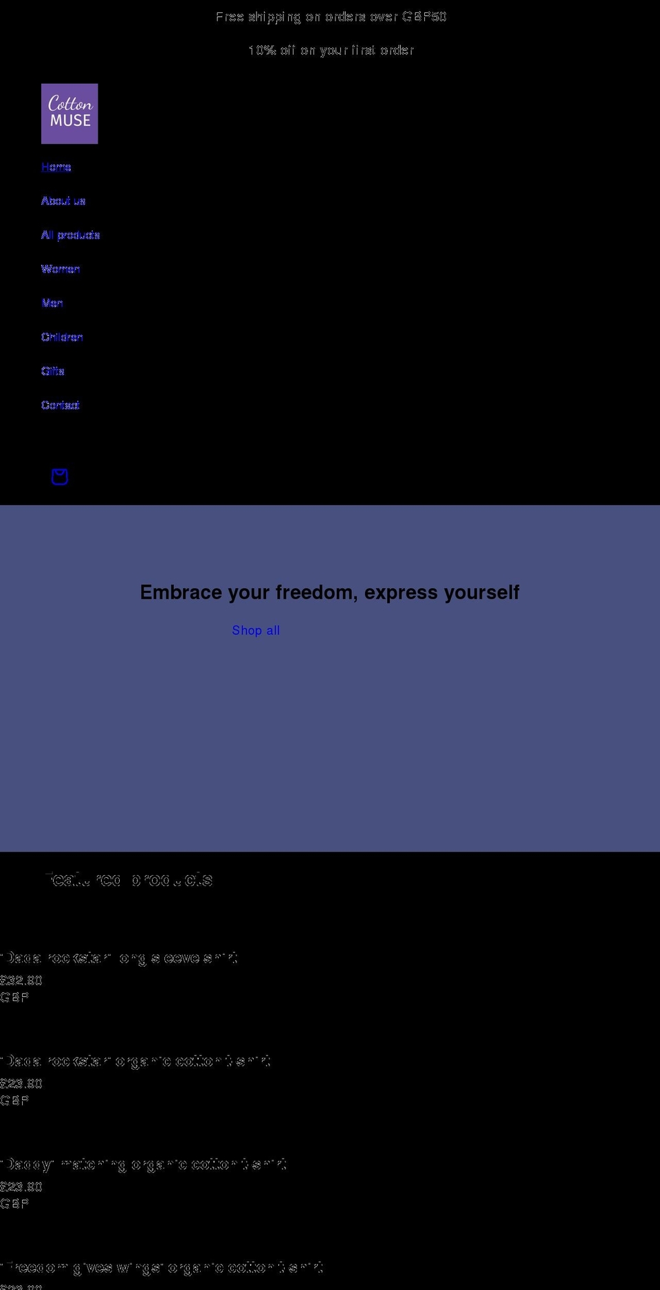 cottonmuse.com shopify website screenshot
