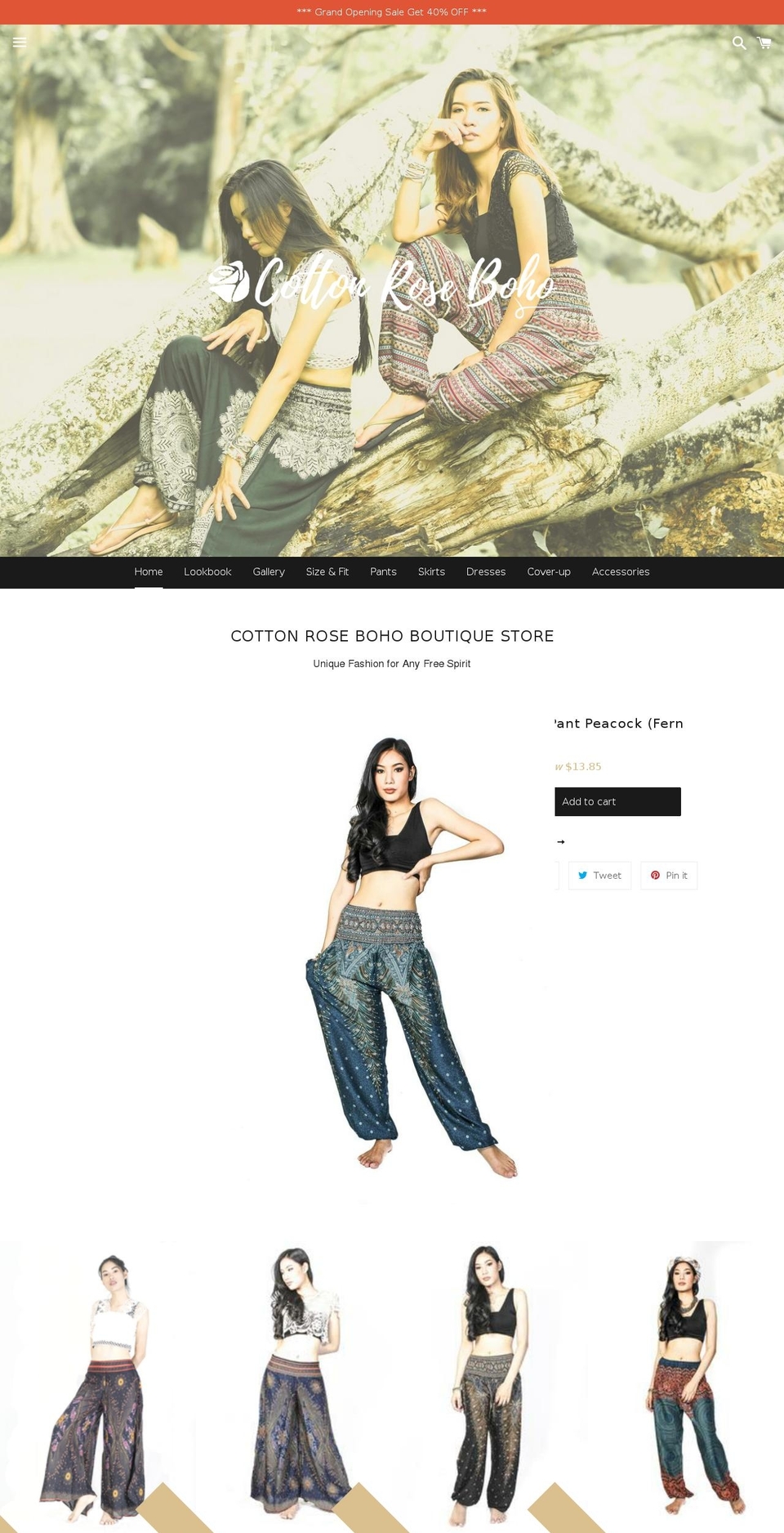 cottonroseboho.com — Shopify storefront screenshot