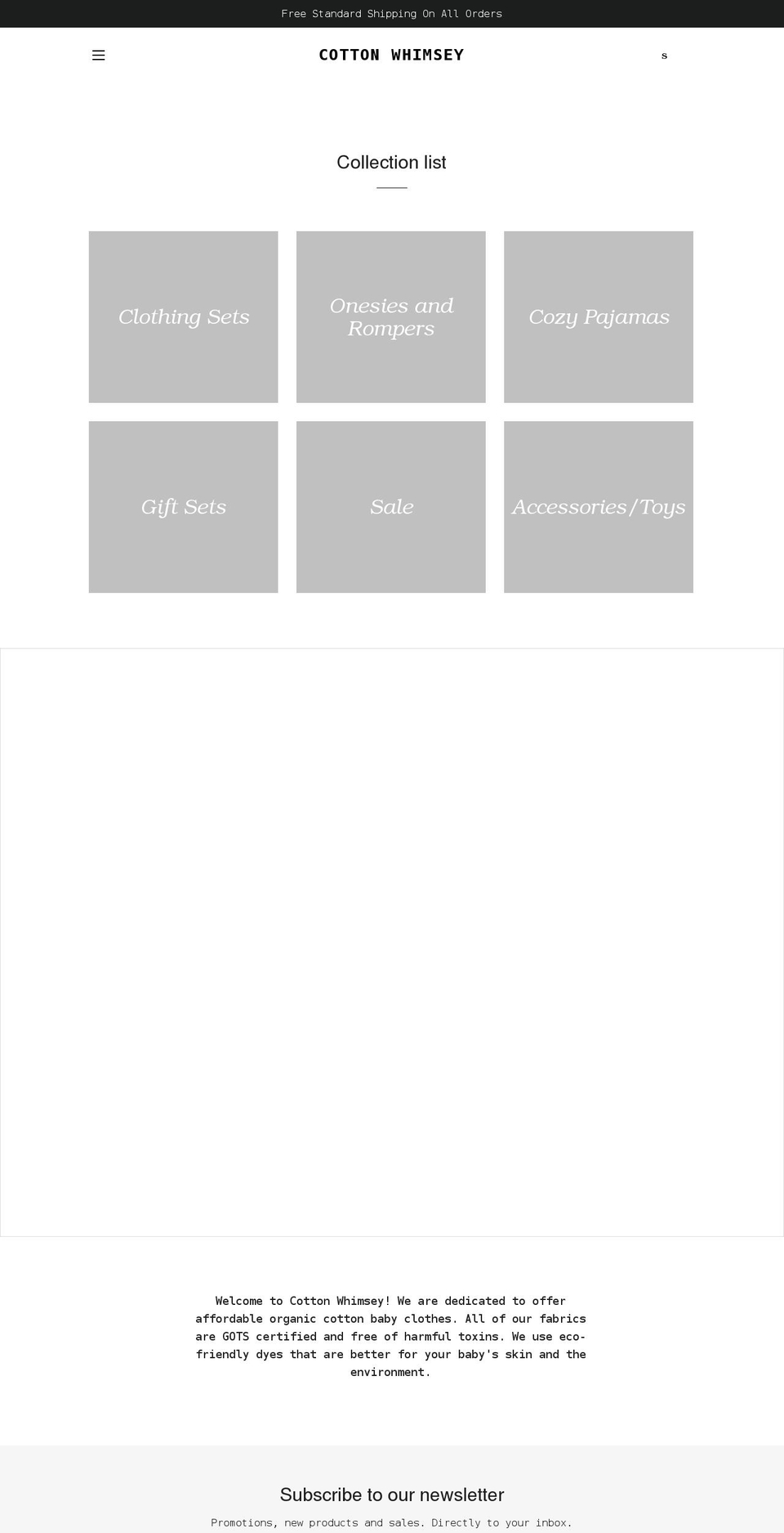 cottonwhimsey.com shopify website screenshot