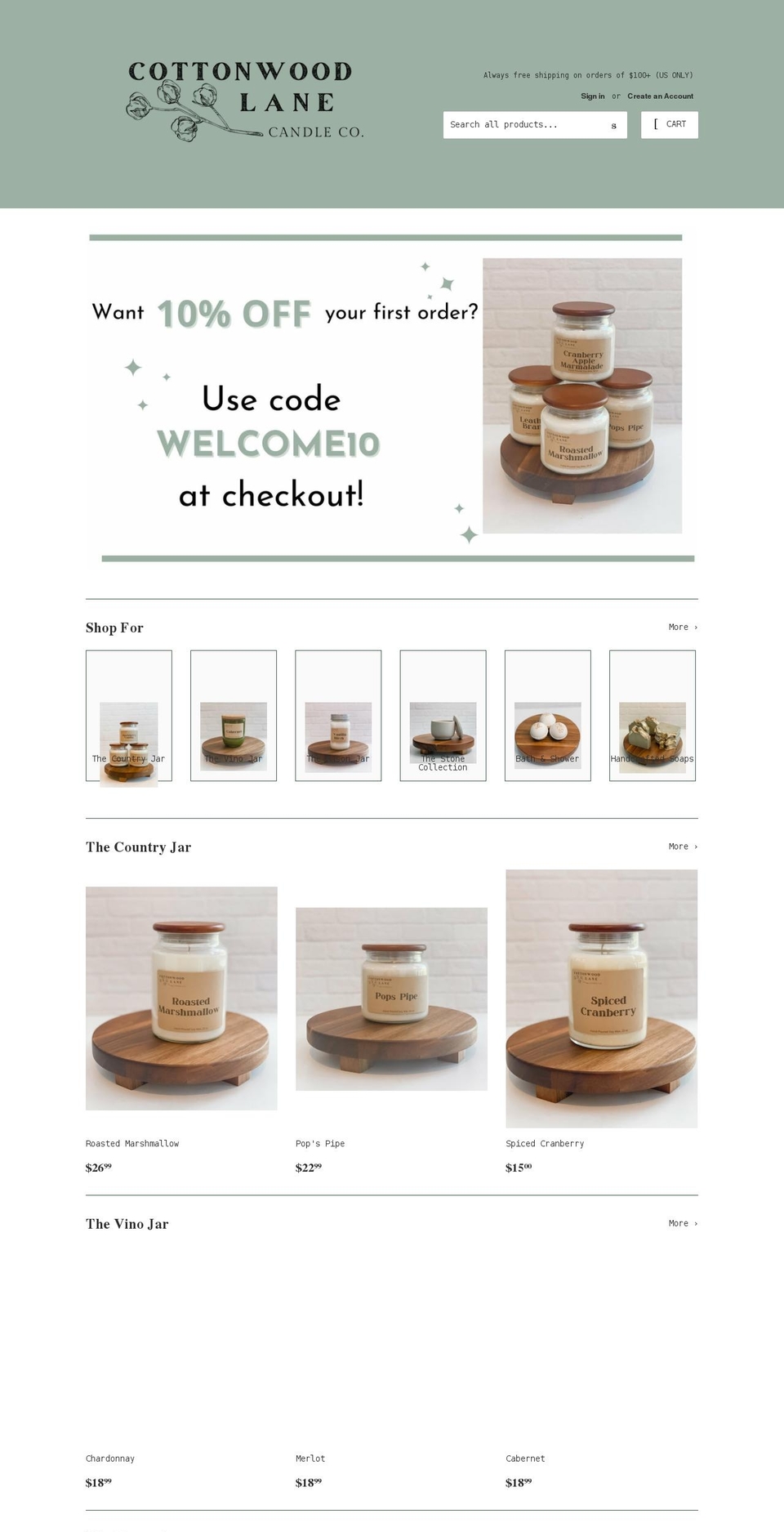 cottonwoodlanecandleco.com shopify website screenshot