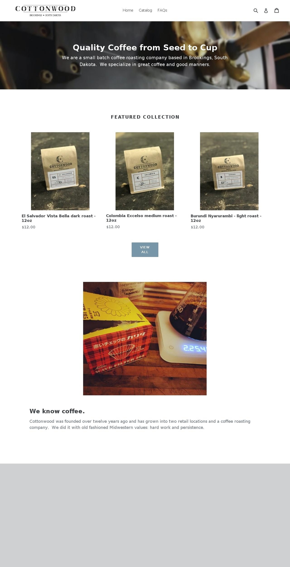 cottonwoodroasting.com — Shopify storefront screenshot