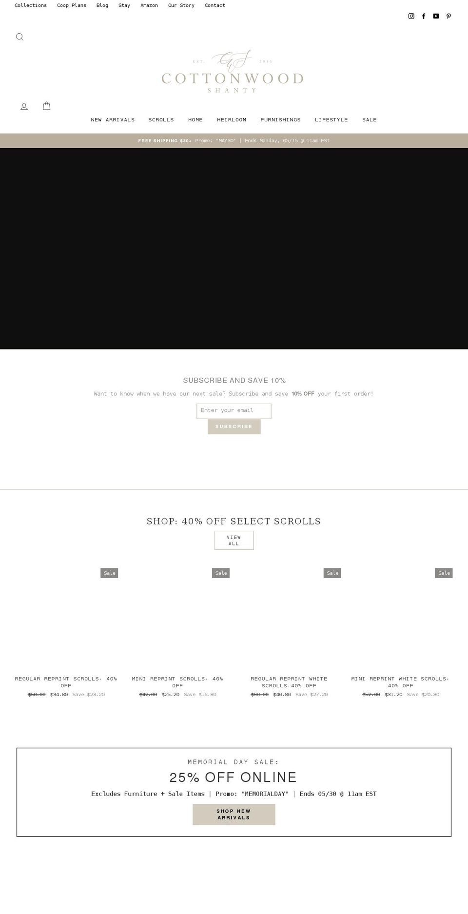cottonwoodshanty.com shopify website screenshot