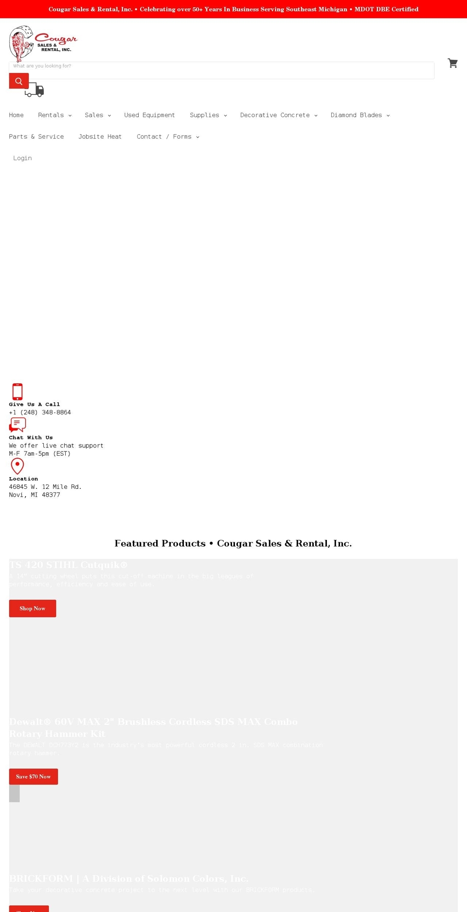 cougarsalesrental.com shopify website screenshot