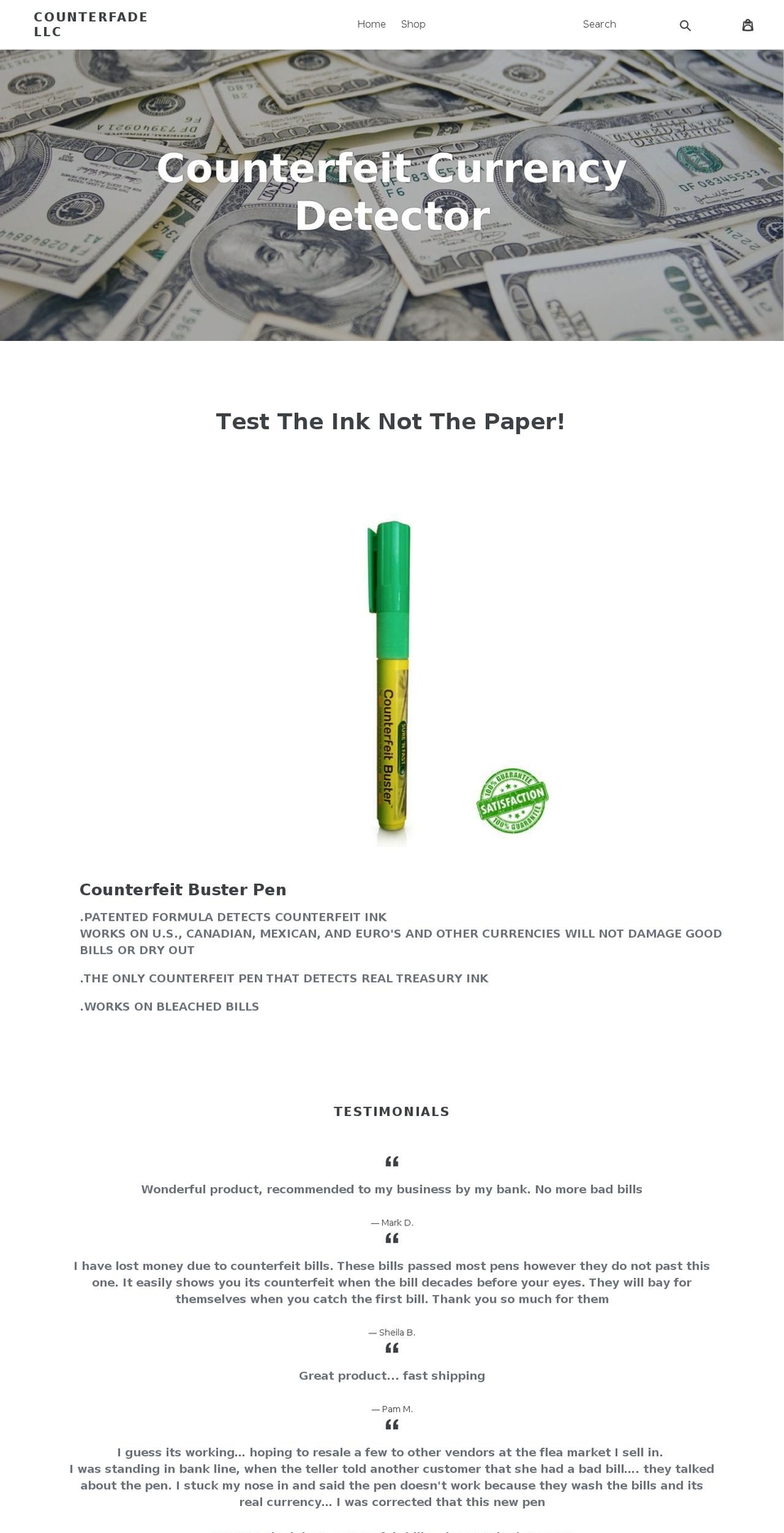 counterfeitbusterpen.com — Shopify storefront screenshot
