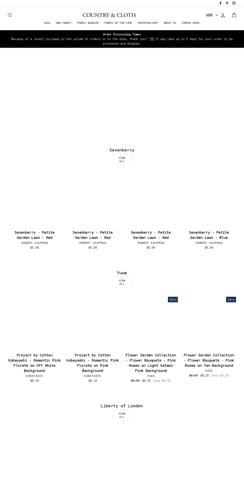 countryandcloth.com shopify website screenshot