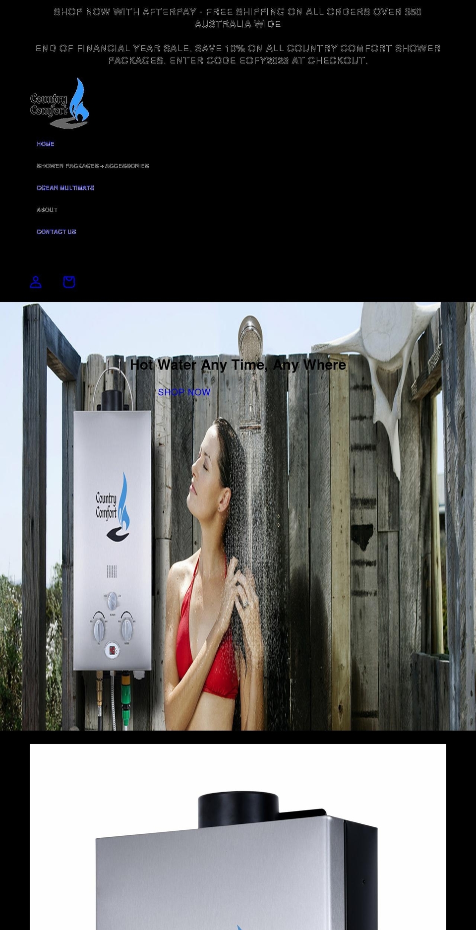 countrycomfortwaterheater.com.au shopify website screenshot