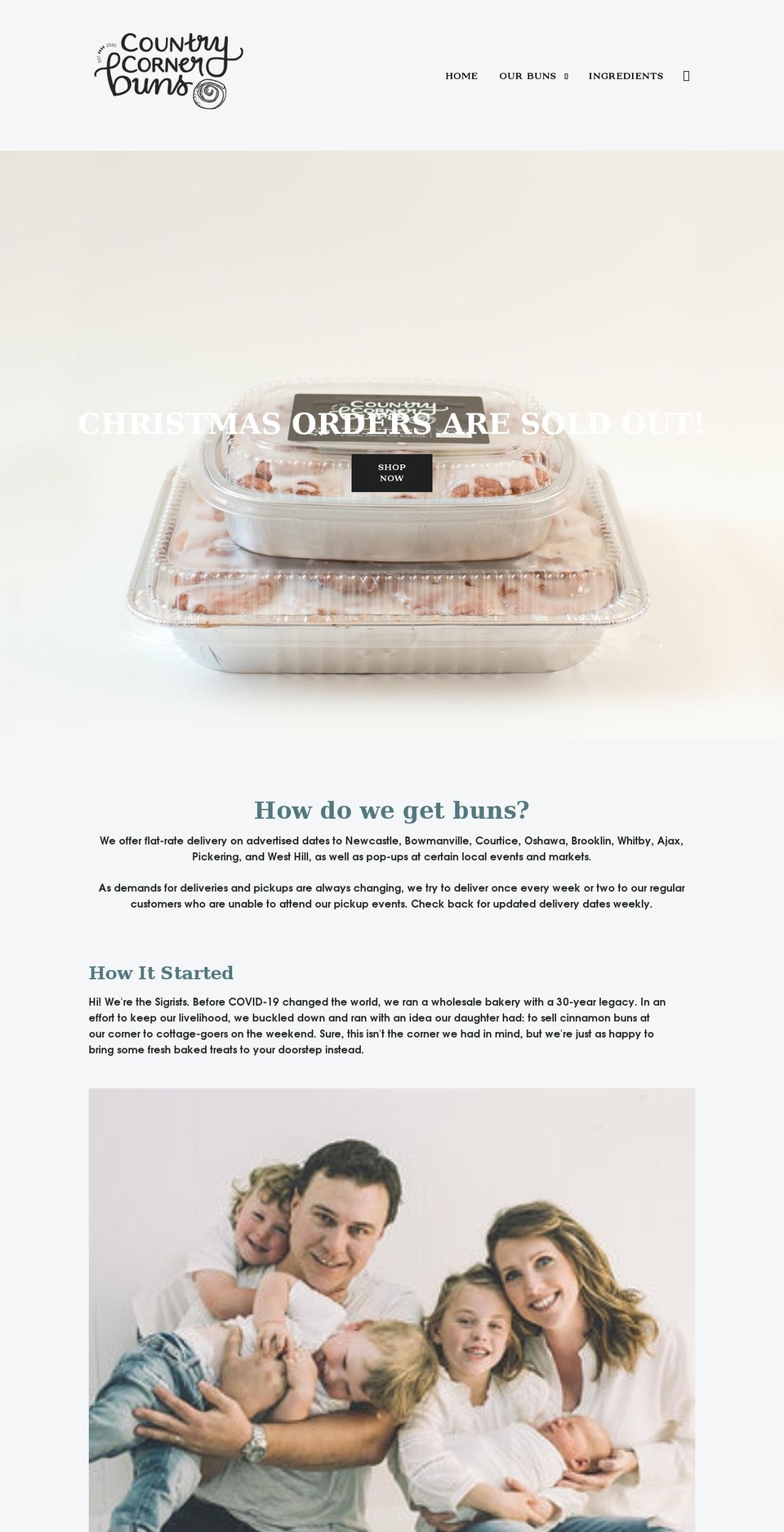 countrycornerbuns.com shopify website screenshot