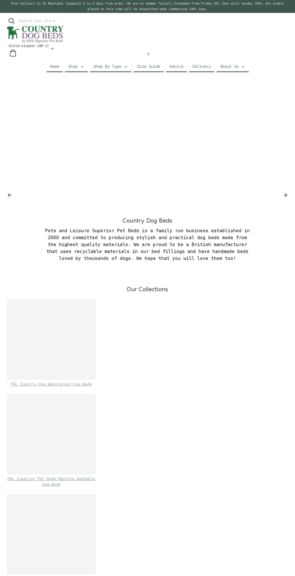 countrydogbeds.com shopify website screenshot