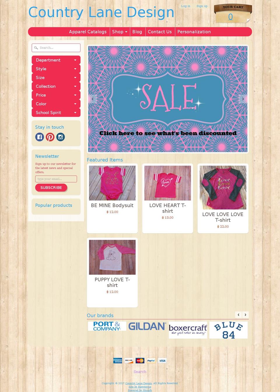 Installed EPO Sunrise Shopify theme site example countrylanedesign.com