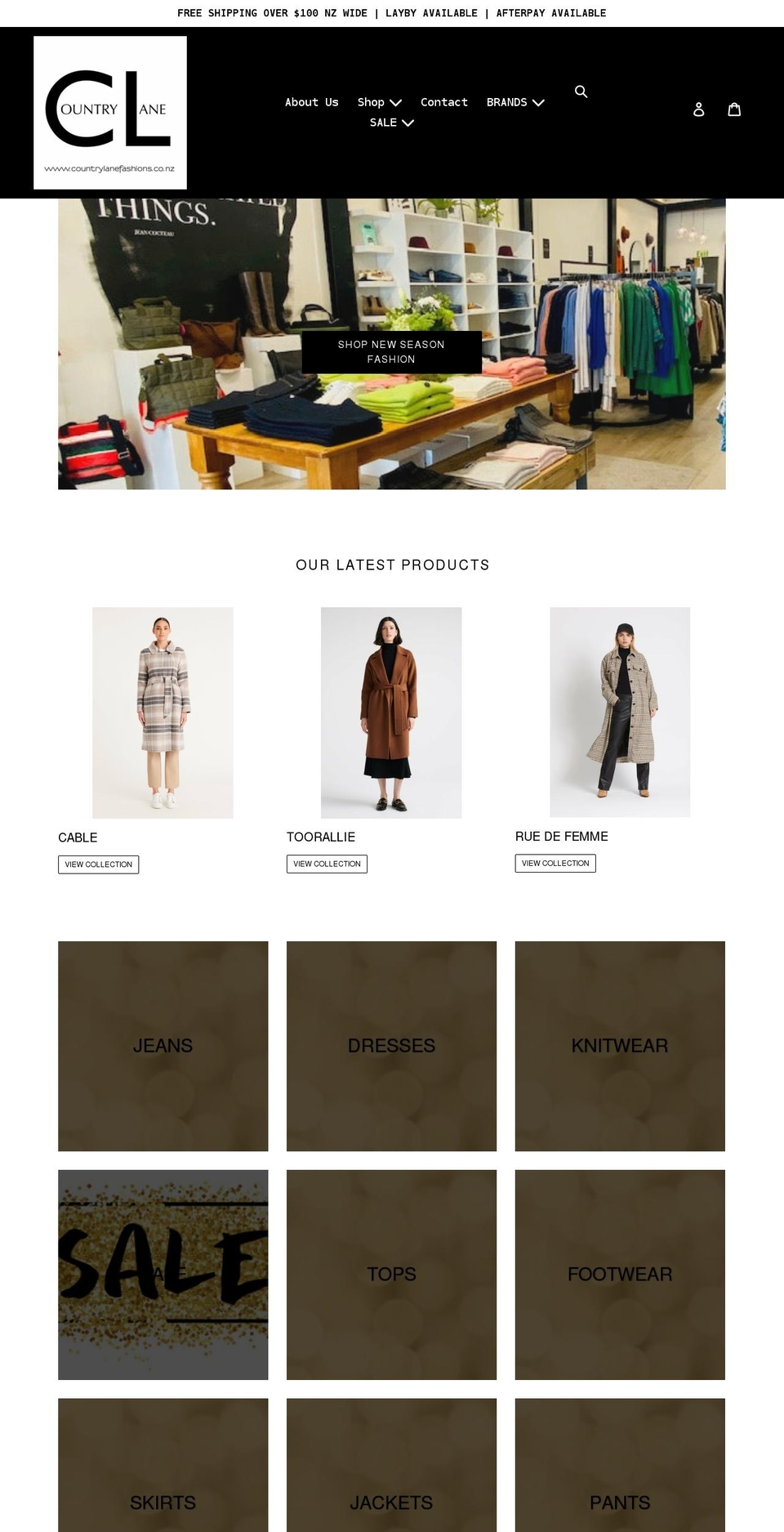 countrylanefashions.co.nz shopify website screenshot