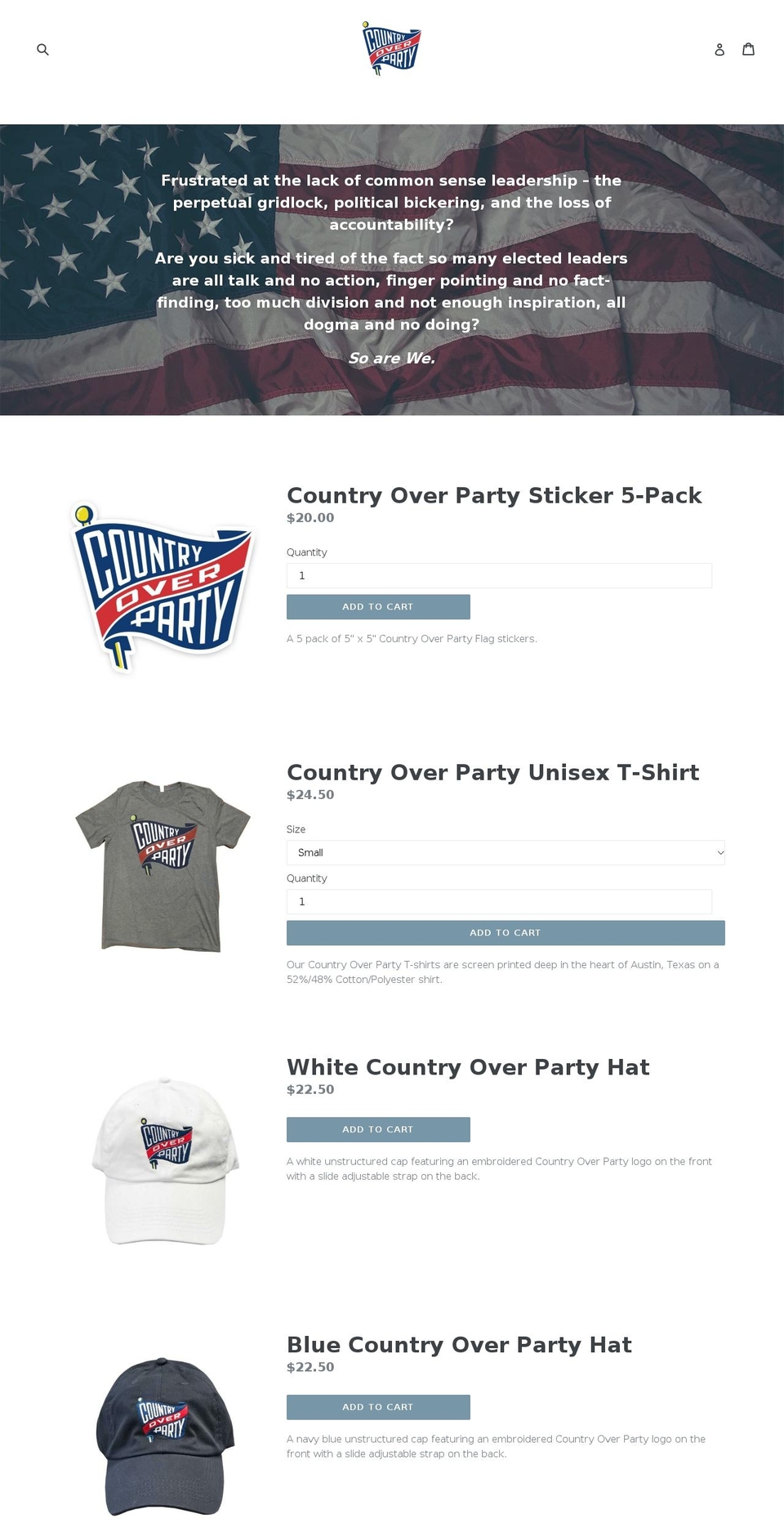 countryover.party shopify website screenshot