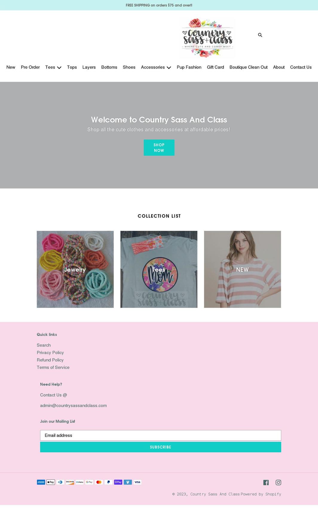 countrysassandclass.com shopify website screenshot