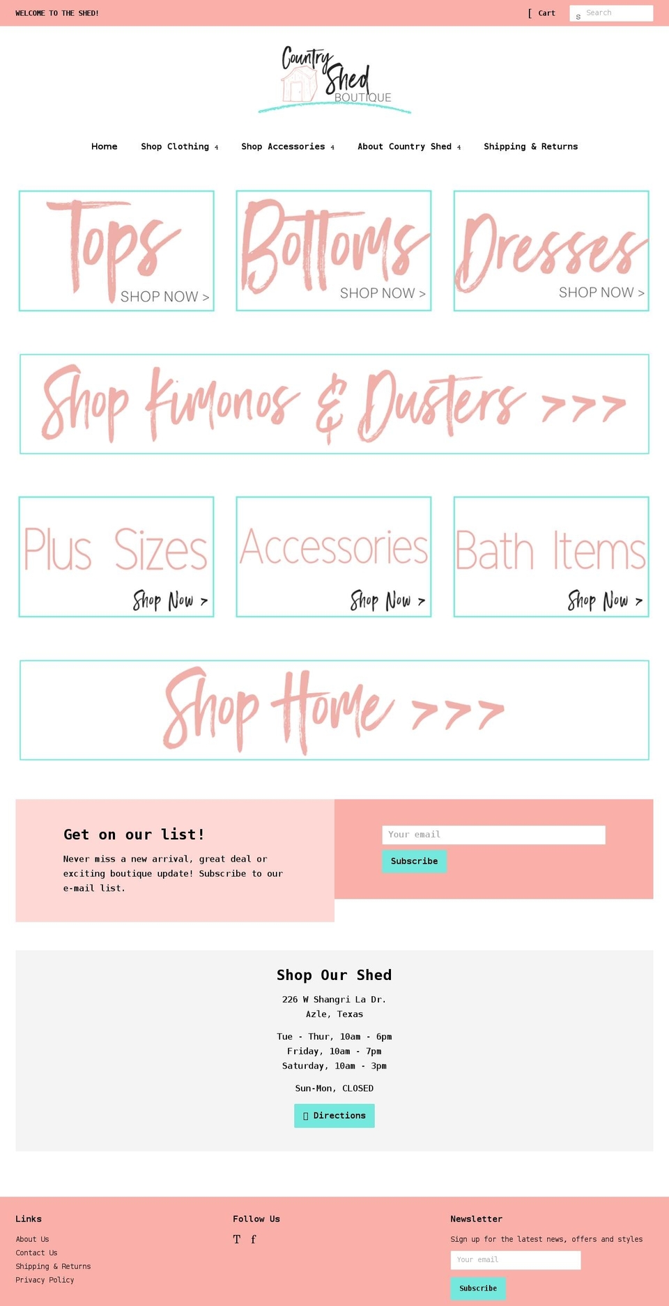 countryshedboutique.com shopify website screenshot
