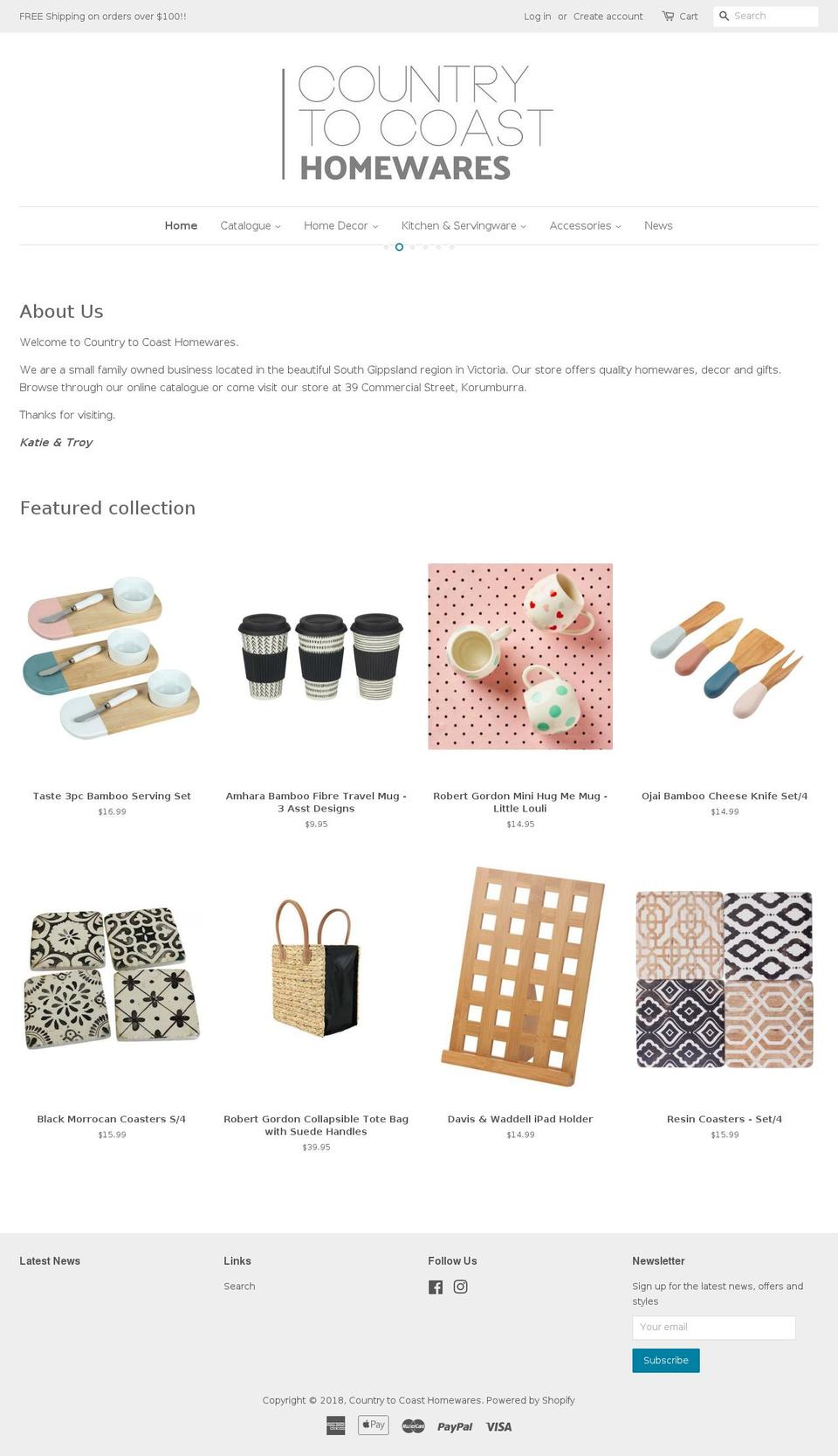countrytocoasthomewares.com — Shopify storefront screenshot