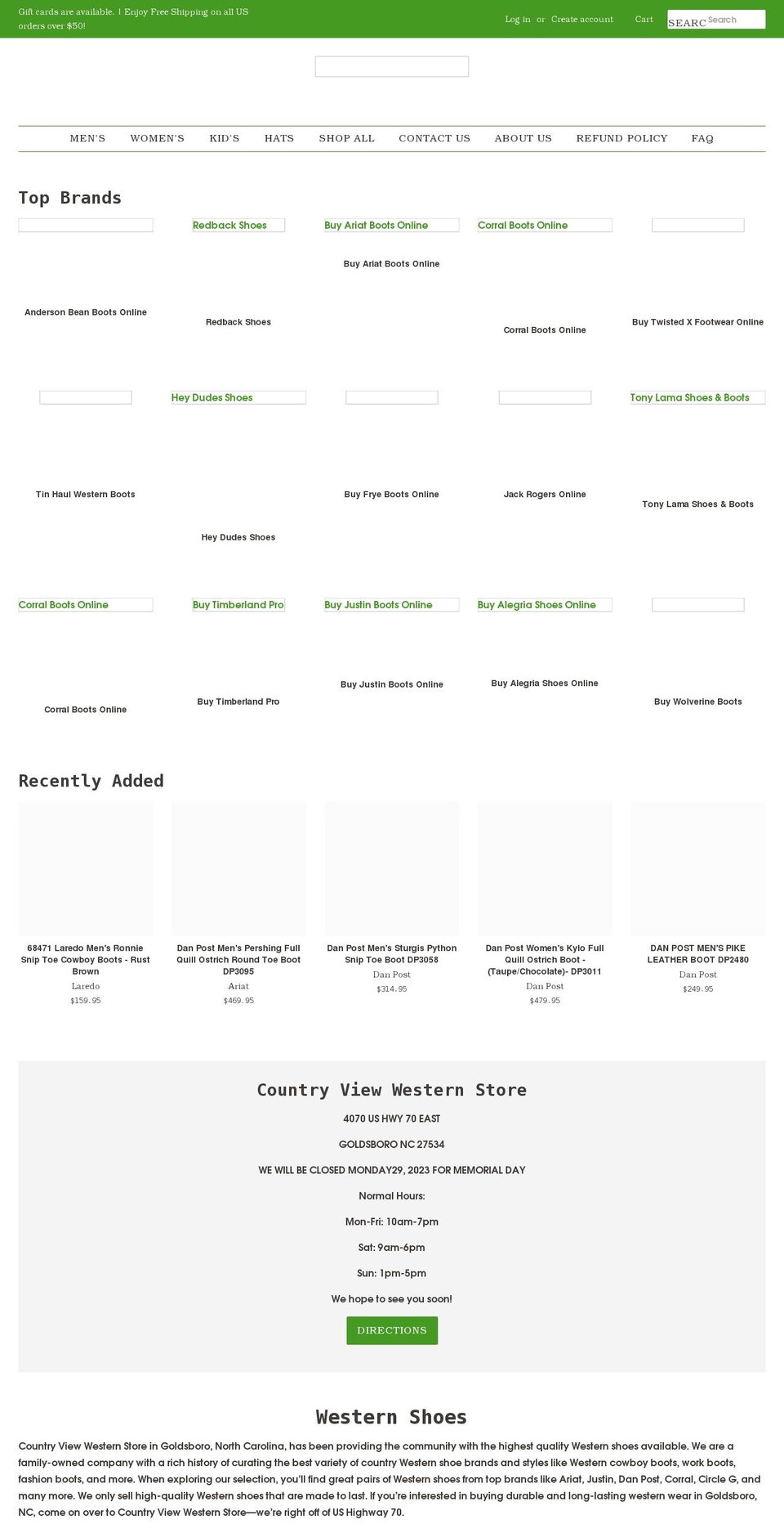 countryviewwestern.com shopify website screenshot