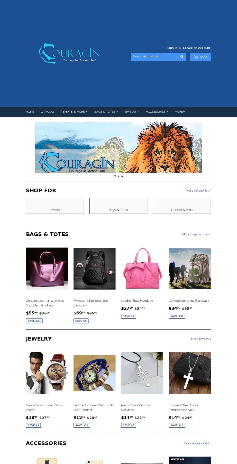 couragin.com shopify website screenshot