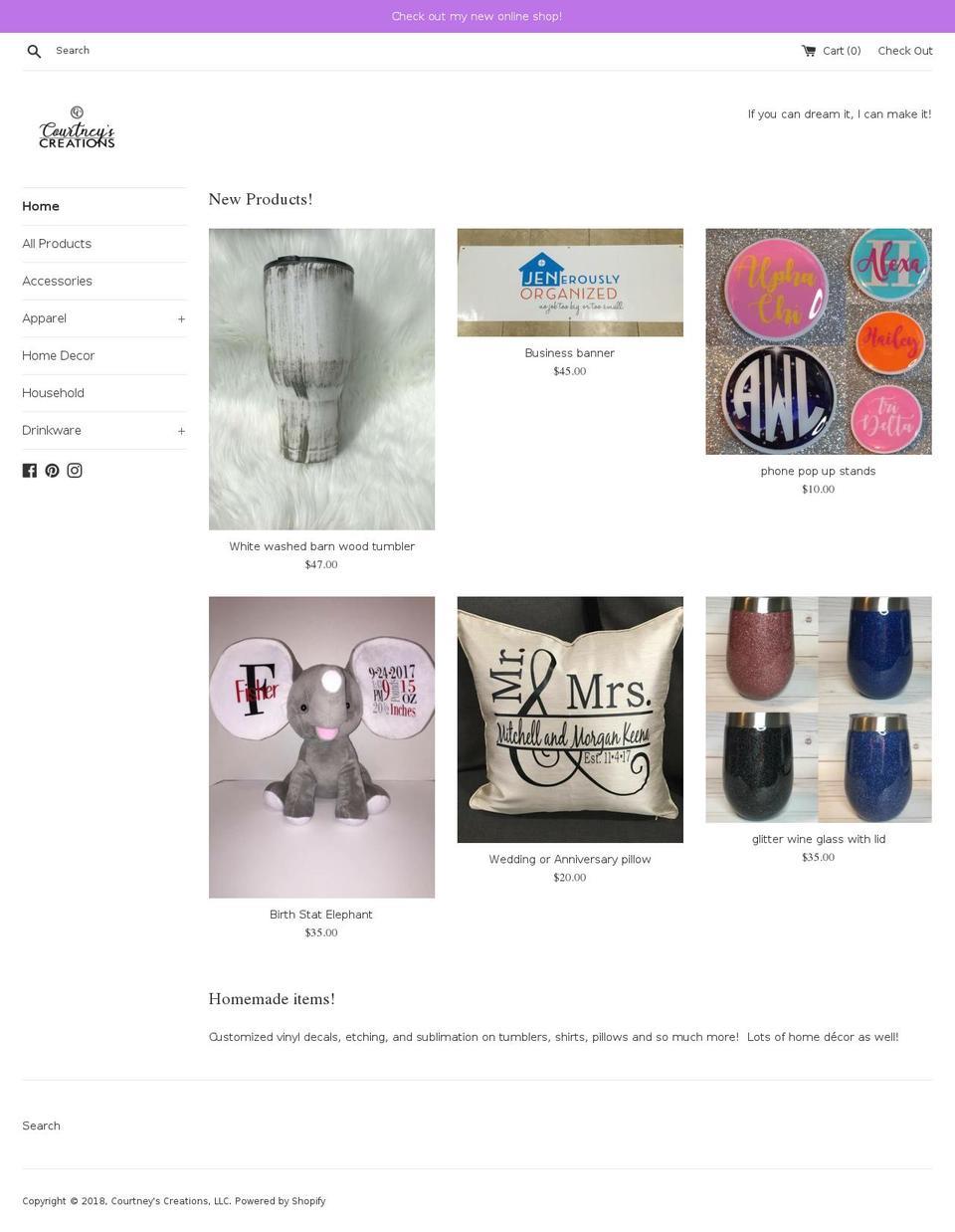 courtneyscreationsllc.com — Shopify storefront screenshot