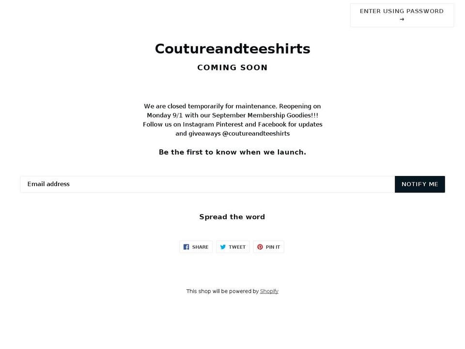 coutureandteeshirts.com — Shopify storefront screenshot
