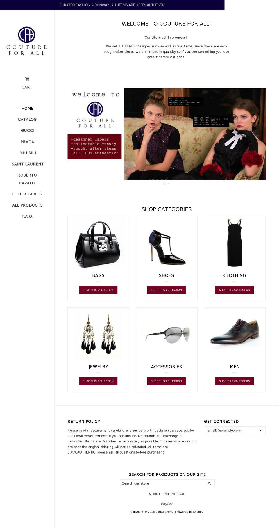 coutureforall.com — Shopify storefront screenshot