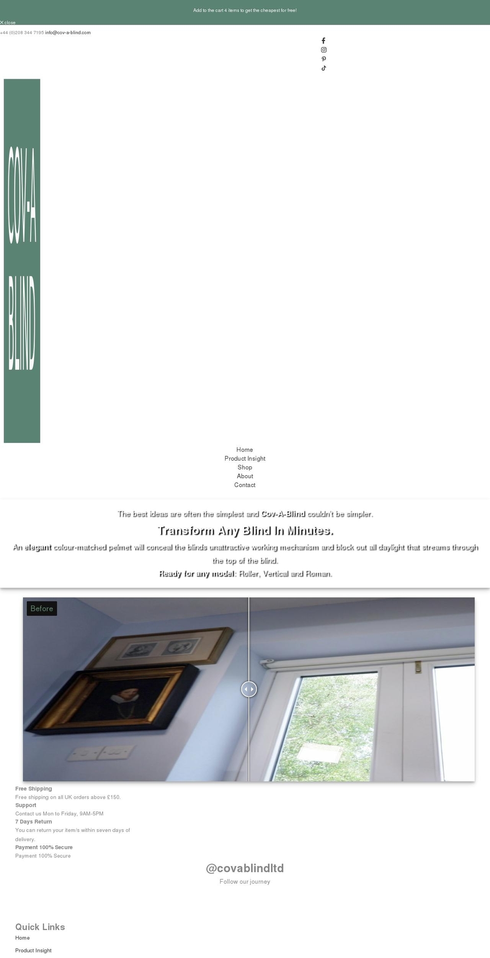 cov-a-blind.com shopify website screenshot