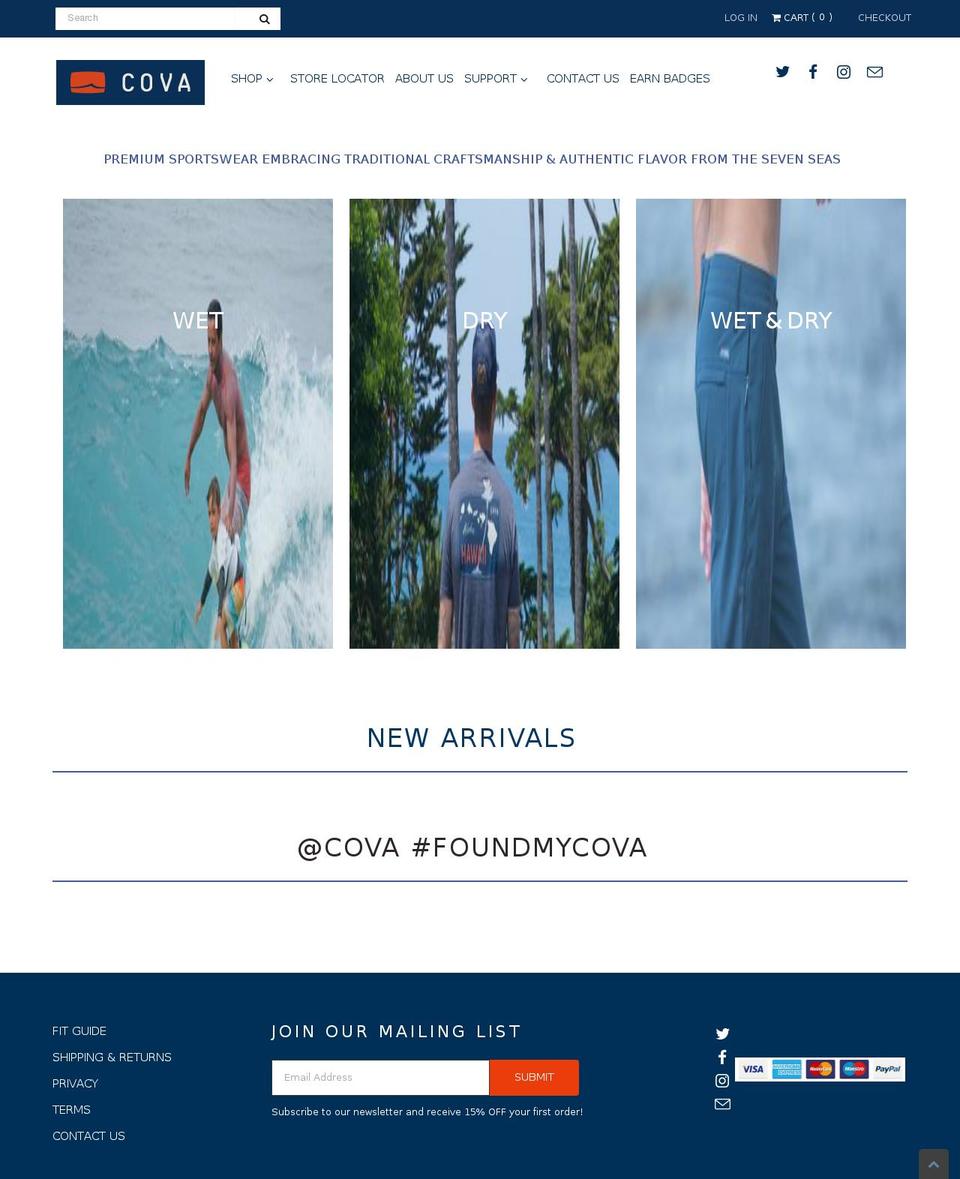 cova.com shopify website screenshot