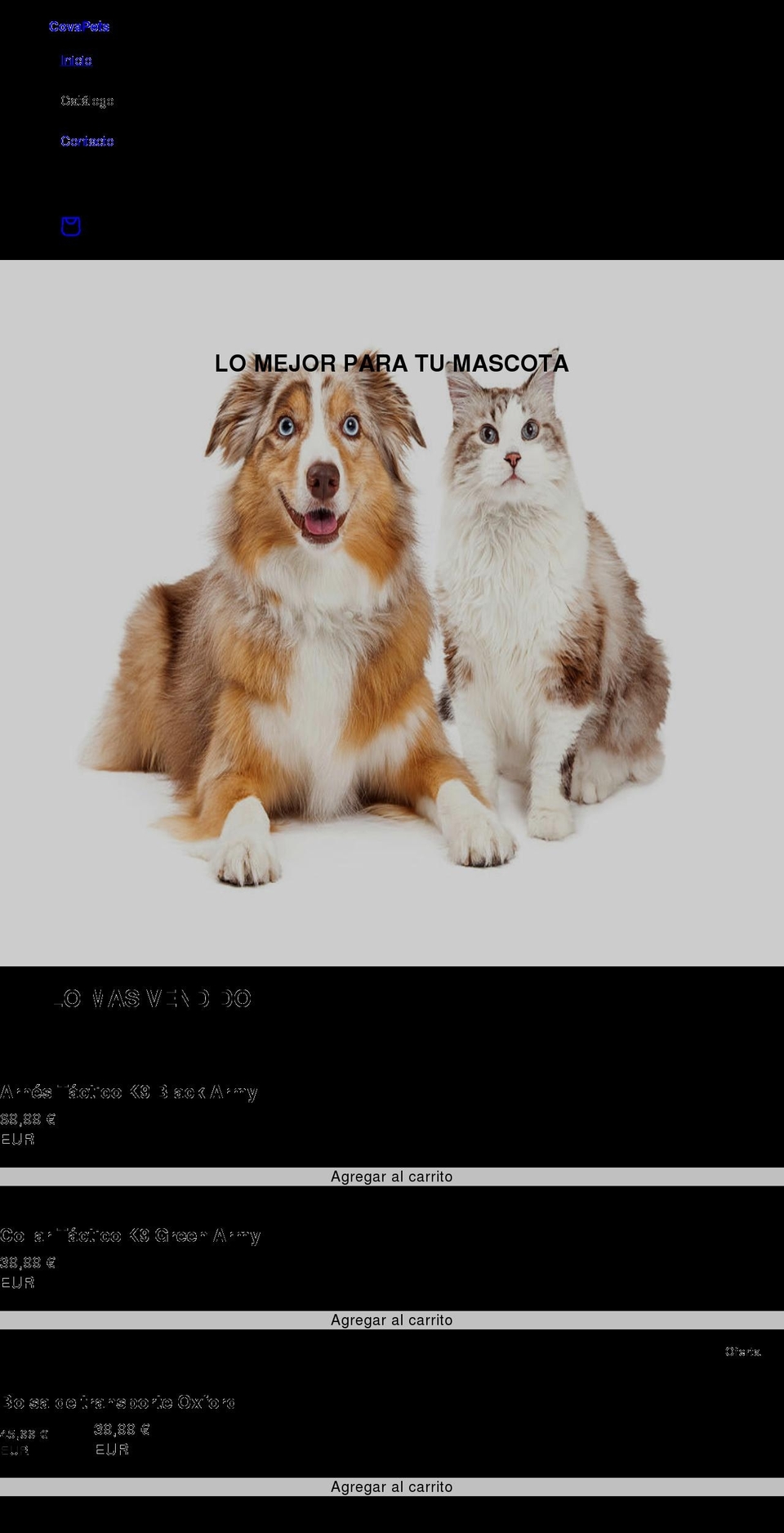 covapets.com shopify website screenshot