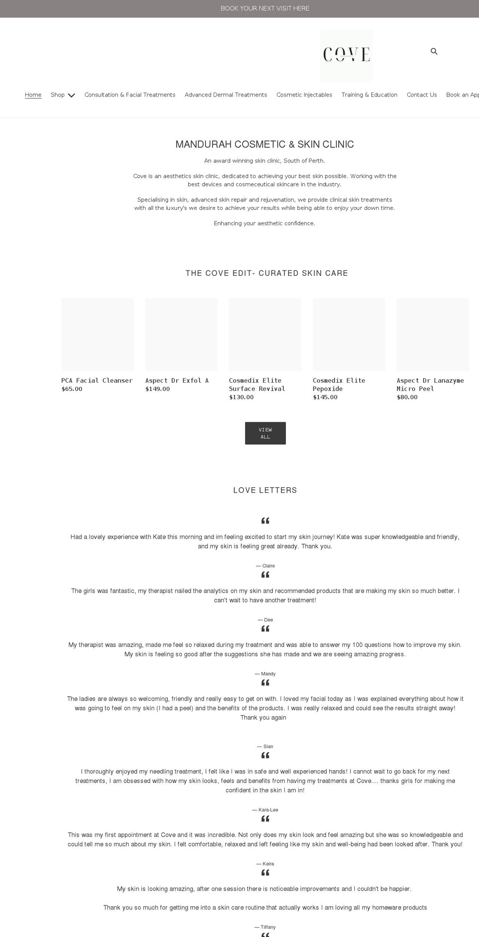 covemedispa.com.au shopify website screenshot